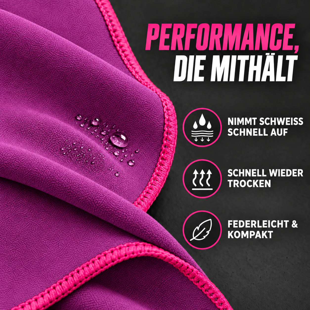 NirvanaShape Fitnesshandtuch Mikrofaser mit Ecktasche & Druckknöpfen - saugfähig, leicht, schnelltrocknend, für Reisen, Fitness, Yoga, Sauna