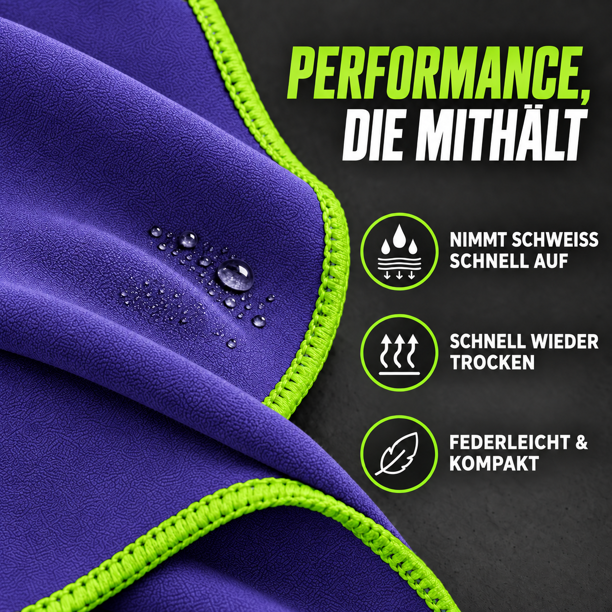 NirvanaShape Fitnesshandtuch Mikrofaser mit Ecktasche & Druckknöpfen - saugfähig, leicht, schnelltrocknend, für Reisen, Fitness, Yoga, Sauna