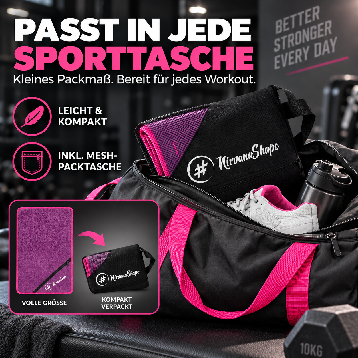NirvanaShape Fitnesshandtuch Mikrofaser mit Ecktasche & Druckknöpfen - saugfähig, leicht, schnelltrocknend, für Reisen, Fitness, Yoga, Sauna
