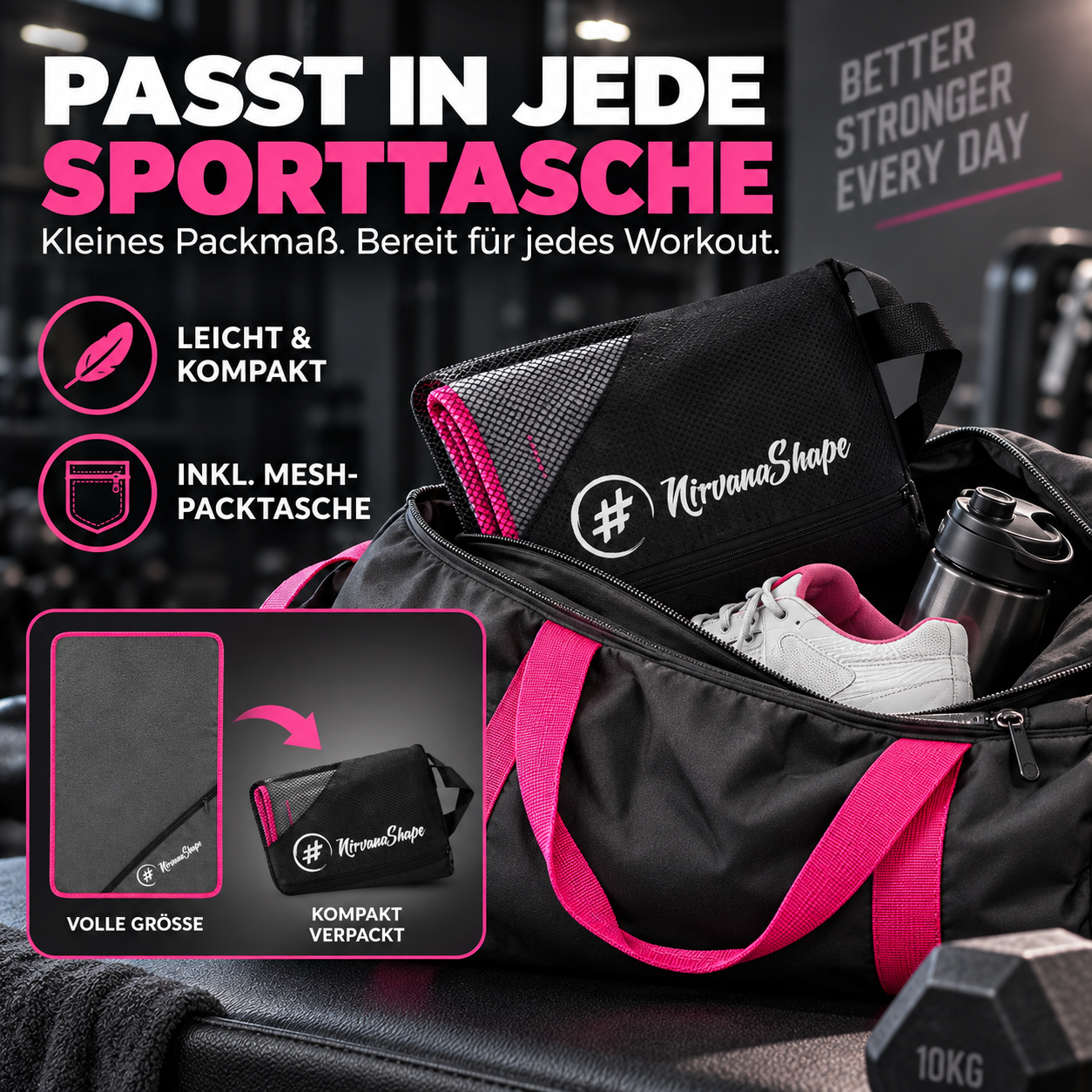 NirvanaShape Fitnesshandtuch Mikrofaser mit Ecktasche & Druckknöpfen - saugfähig, leicht, schnelltrocknend, für Reisen, Fitness, Yoga, Sauna