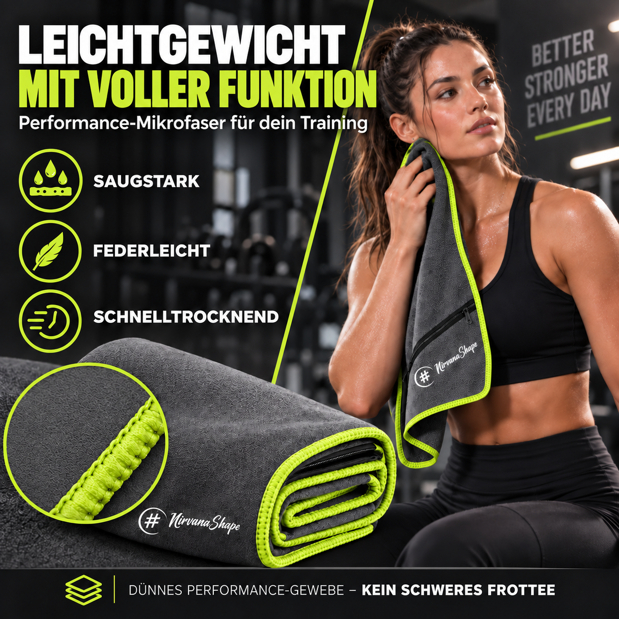 NirvanaShape Fitnesshandtuch Mikrofaser mit Ecktasche & Druckknöpfen - saugfähig, leicht, schnelltrocknend, für Reisen, Fitness, Yoga, Sauna