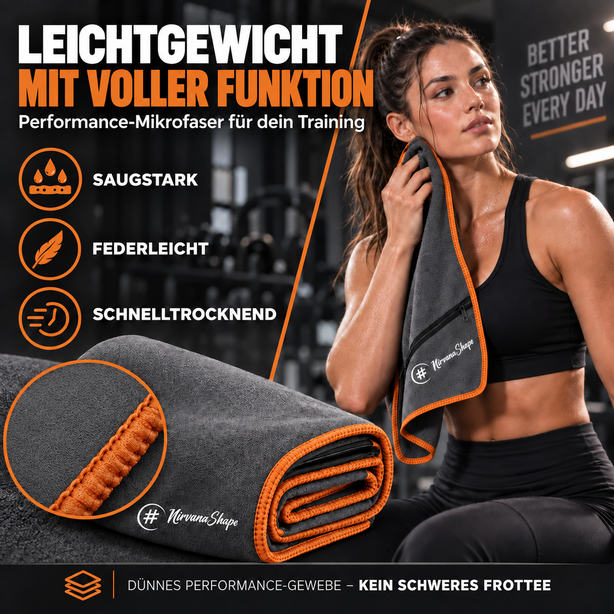 NirvanaShape Fitnesshandtuch Mikrofaser mit Ecktasche & Druckknöpfen - saugfähig, leicht, schnelltrocknend, für Reisen, Fitness, Yoga, Sauna