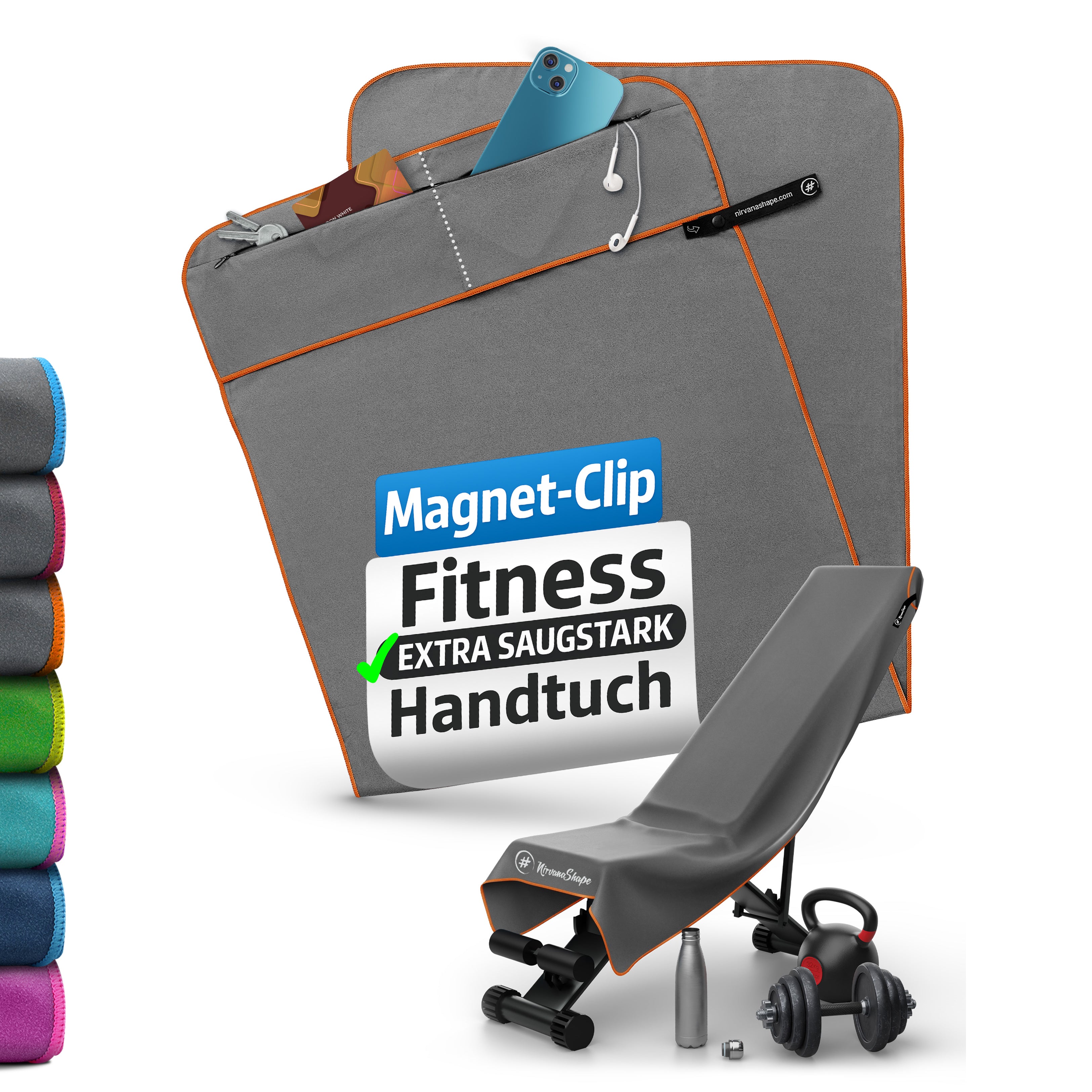 Ultrakompaktes Fitnessstudio Handtuch mit starkem Magnet-Clip