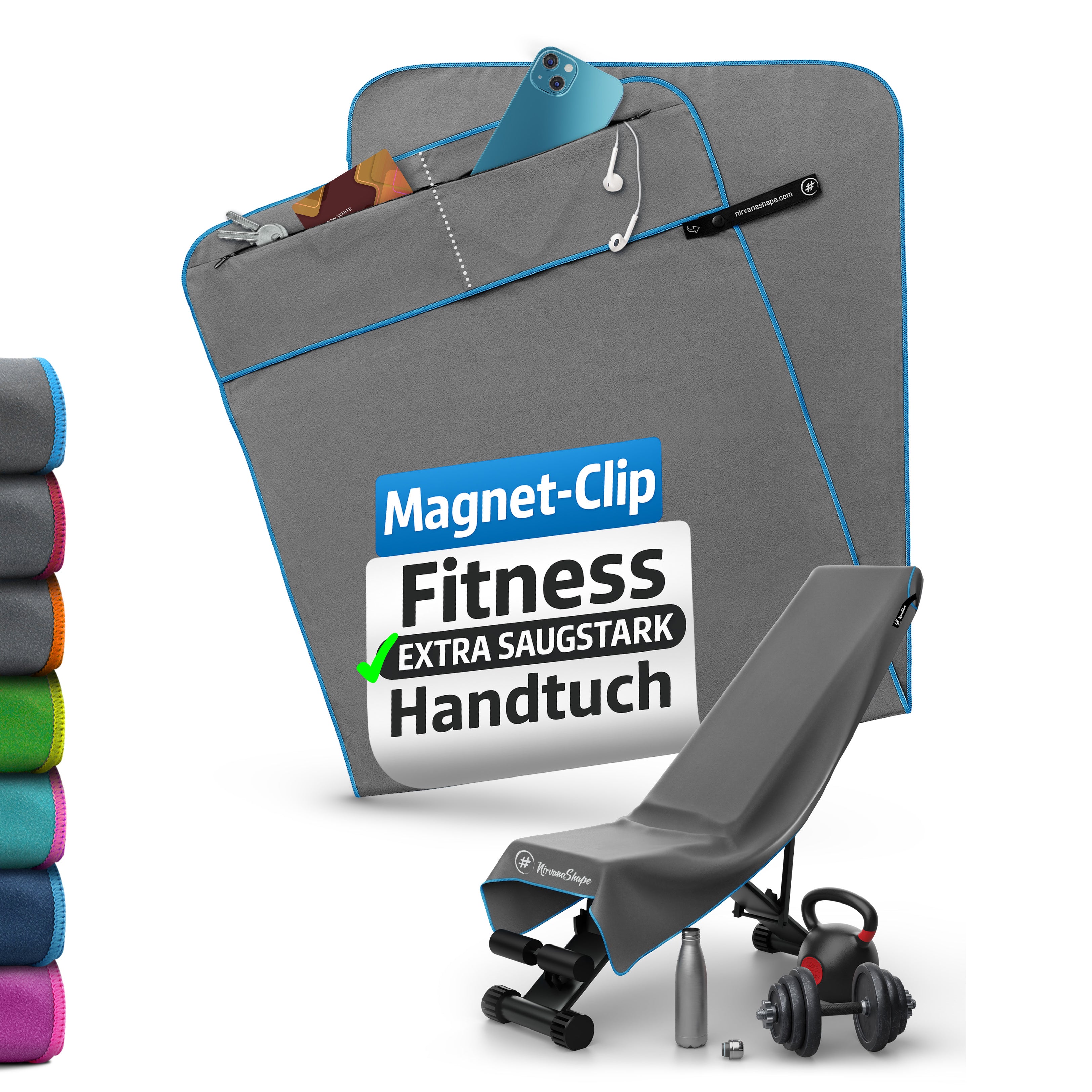 Ultrakompaktes Fitnessstudio Handtuch mit starkem Magnet-Clip