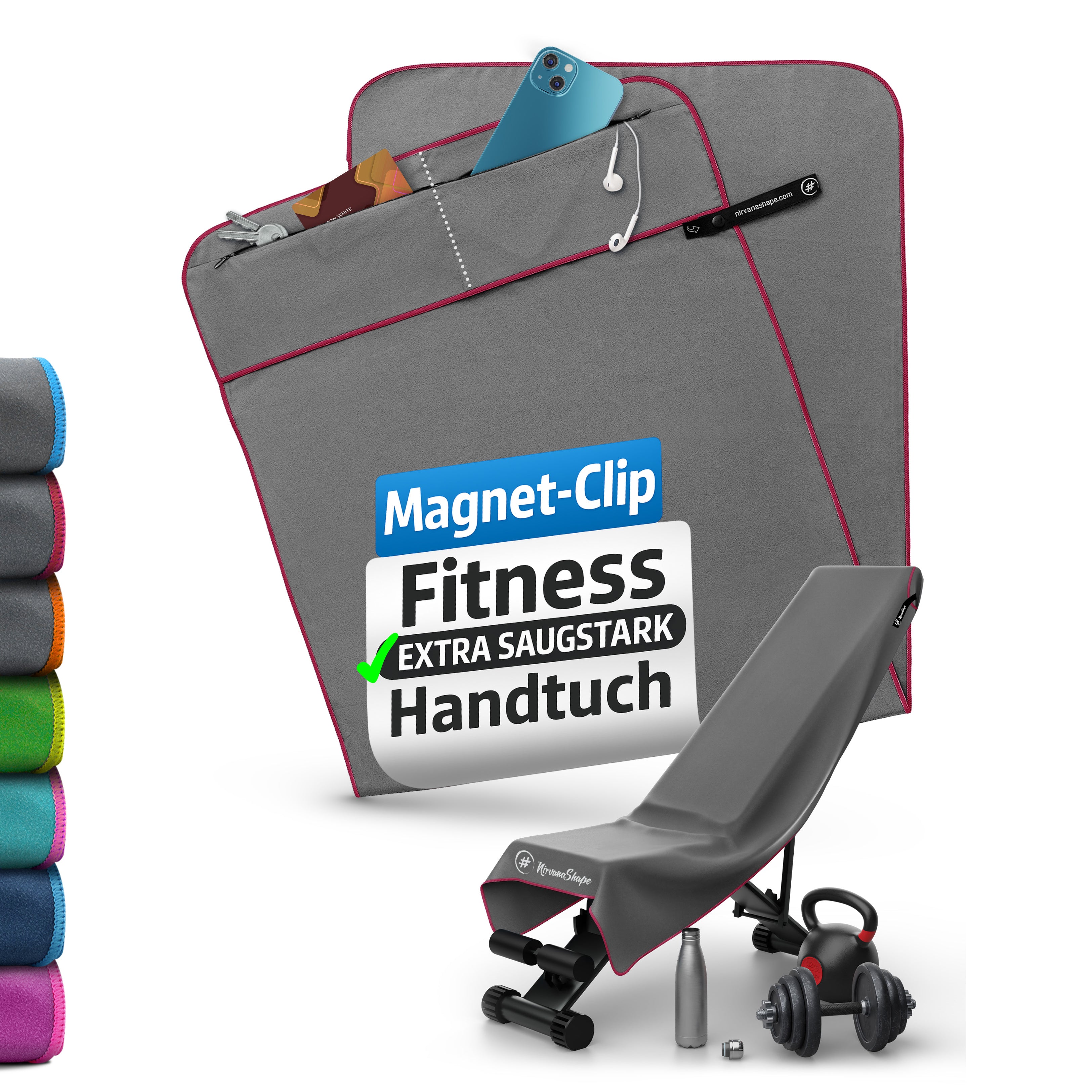 Ultrakompaktes Fitnessstudio Handtuch mit starkem Magnet-Clip