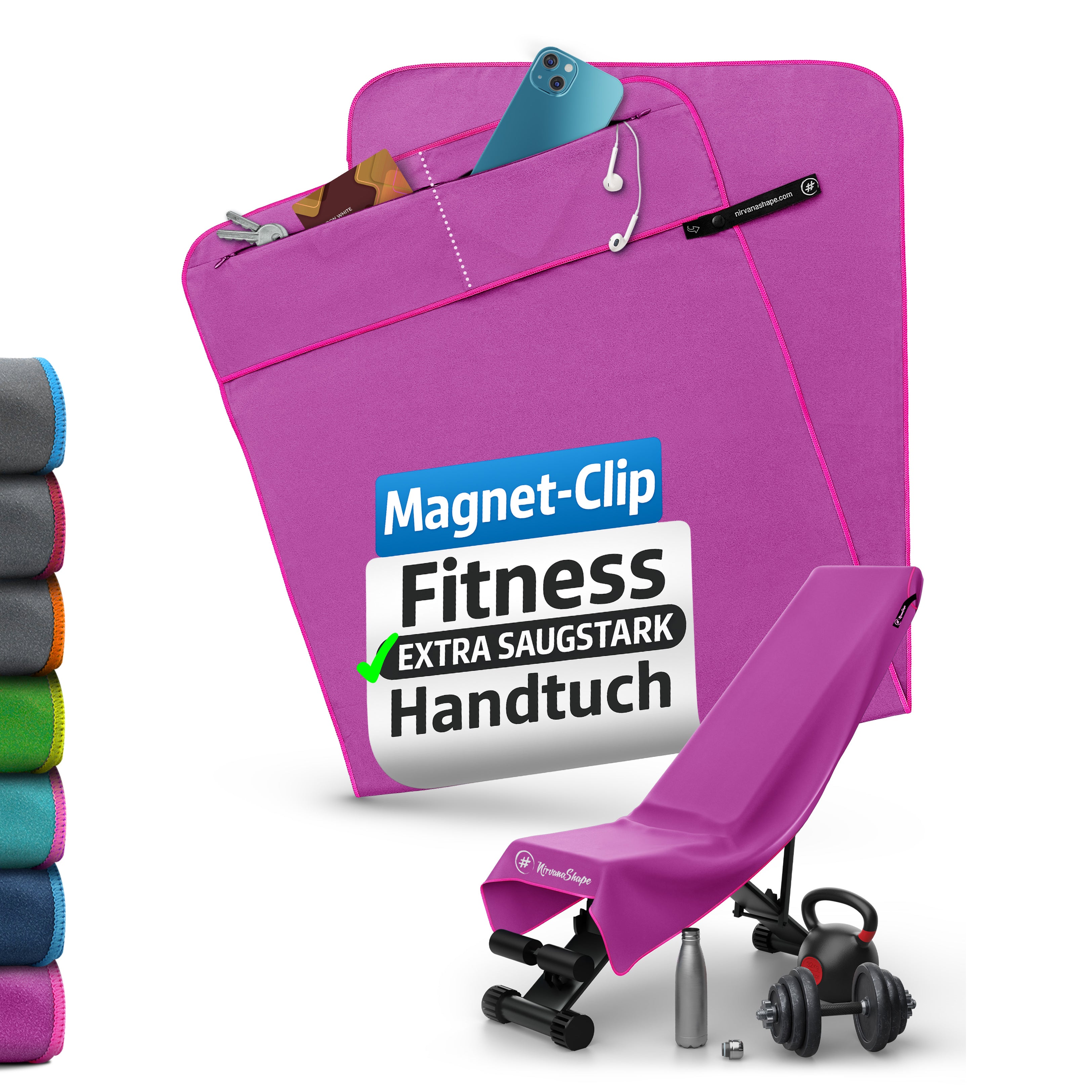 Ultrakompaktes Fitnessstudio Handtuch mit starkem Magnet-Clip