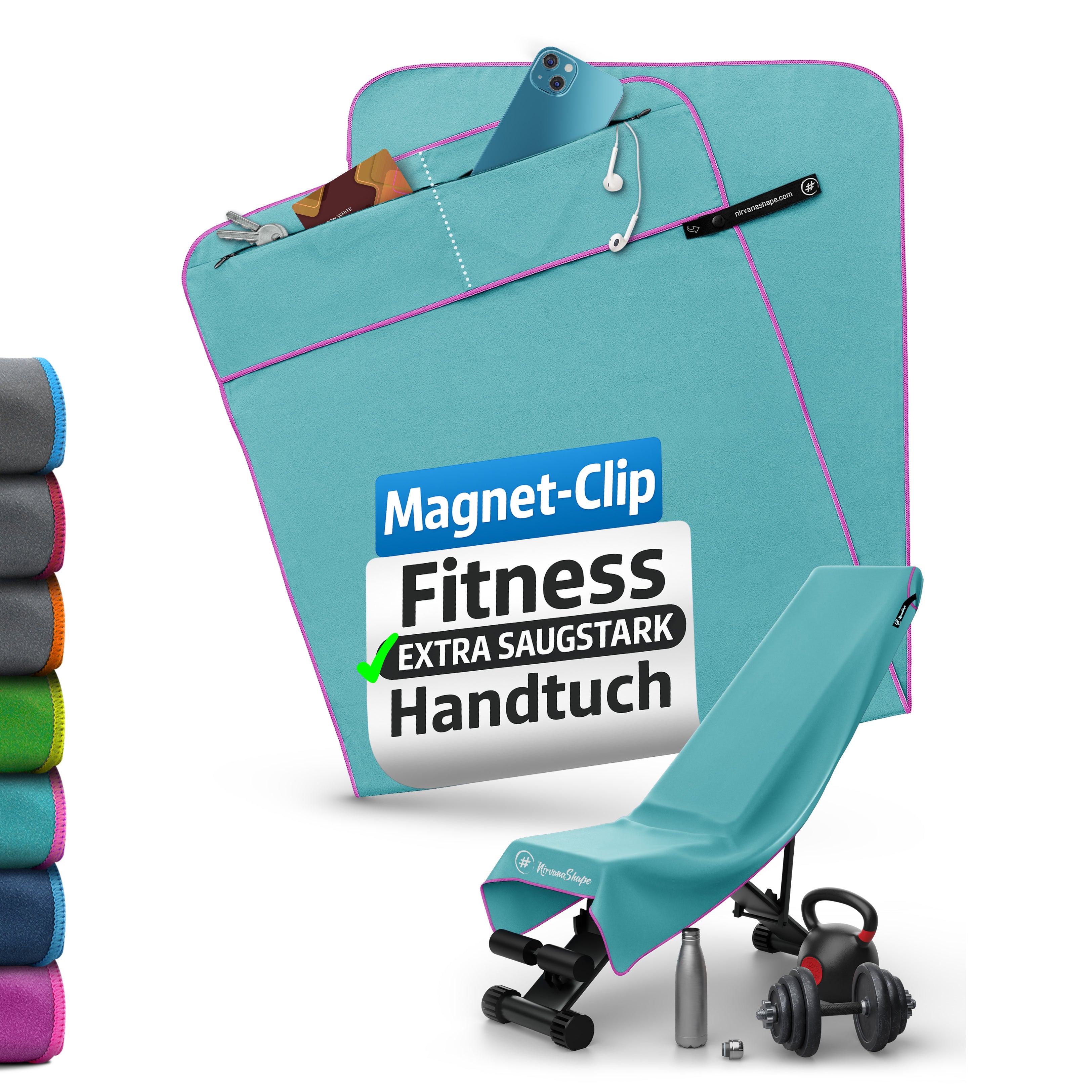 Ultrakompaktes Fitnessstudio Handtuch mit starkem Magnet-Clip