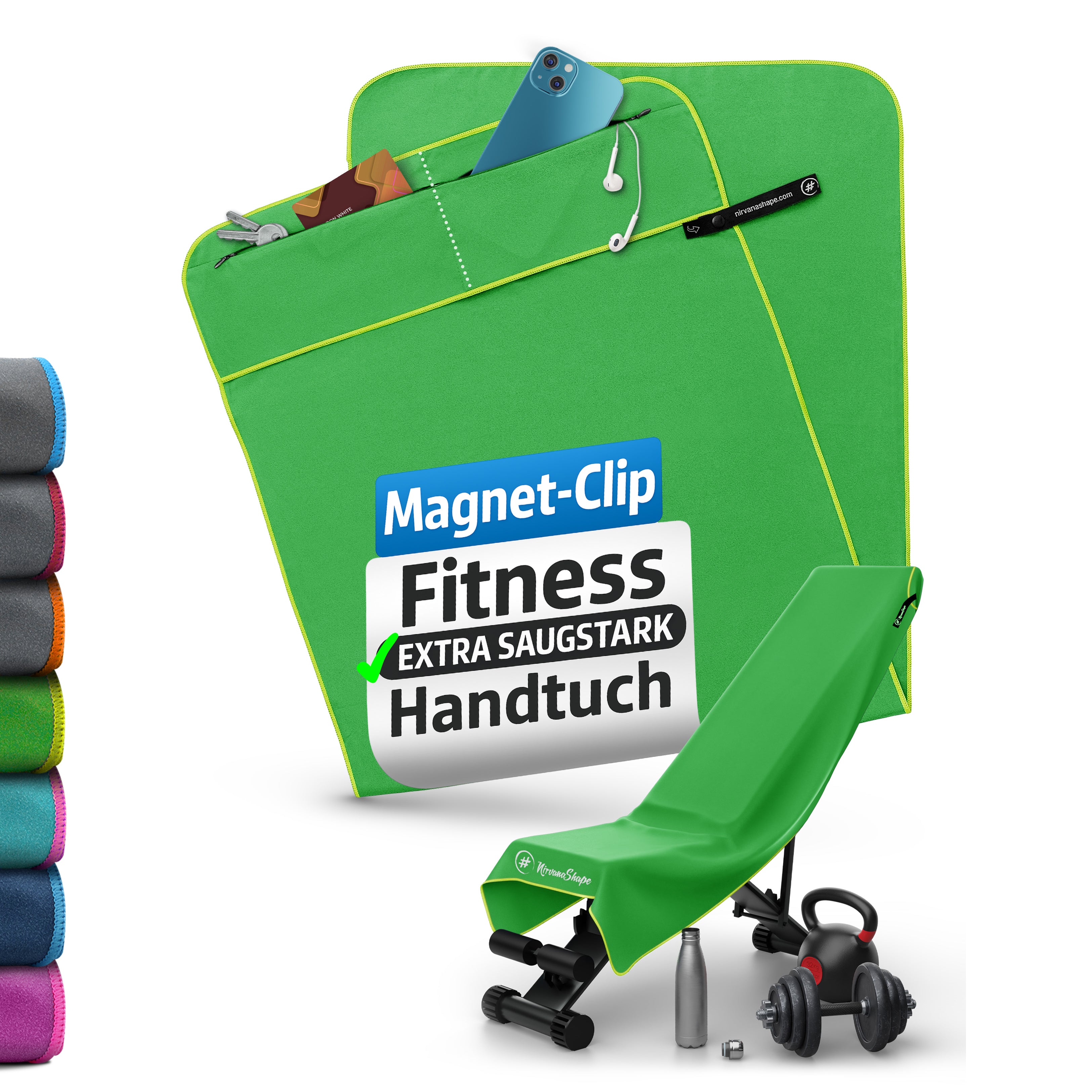 Ultrakompaktes Fitnessstudio Handtuch mit starkem Magnet-Clip