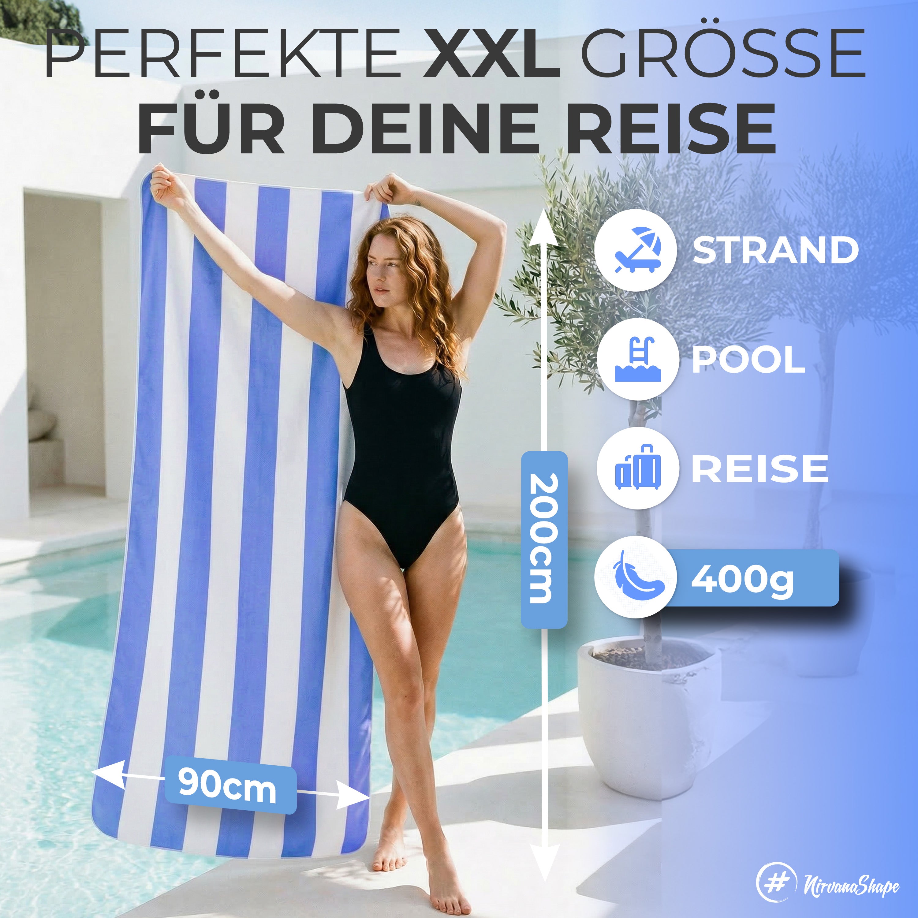 Strandtuch XXL - Strandhandtuch, Mikrofaser Badetuch, Handtuch