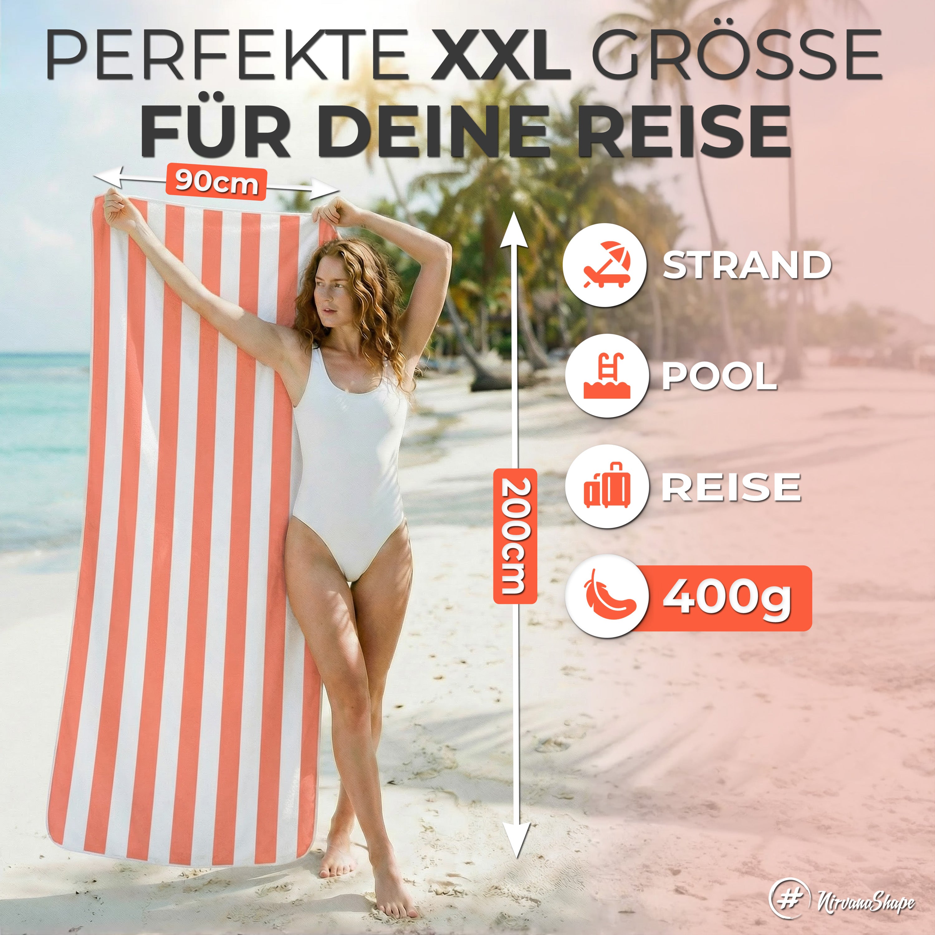 Strandtuch XXL - Strandhandtuch, Mikrofaser Badetuch, Handtuch