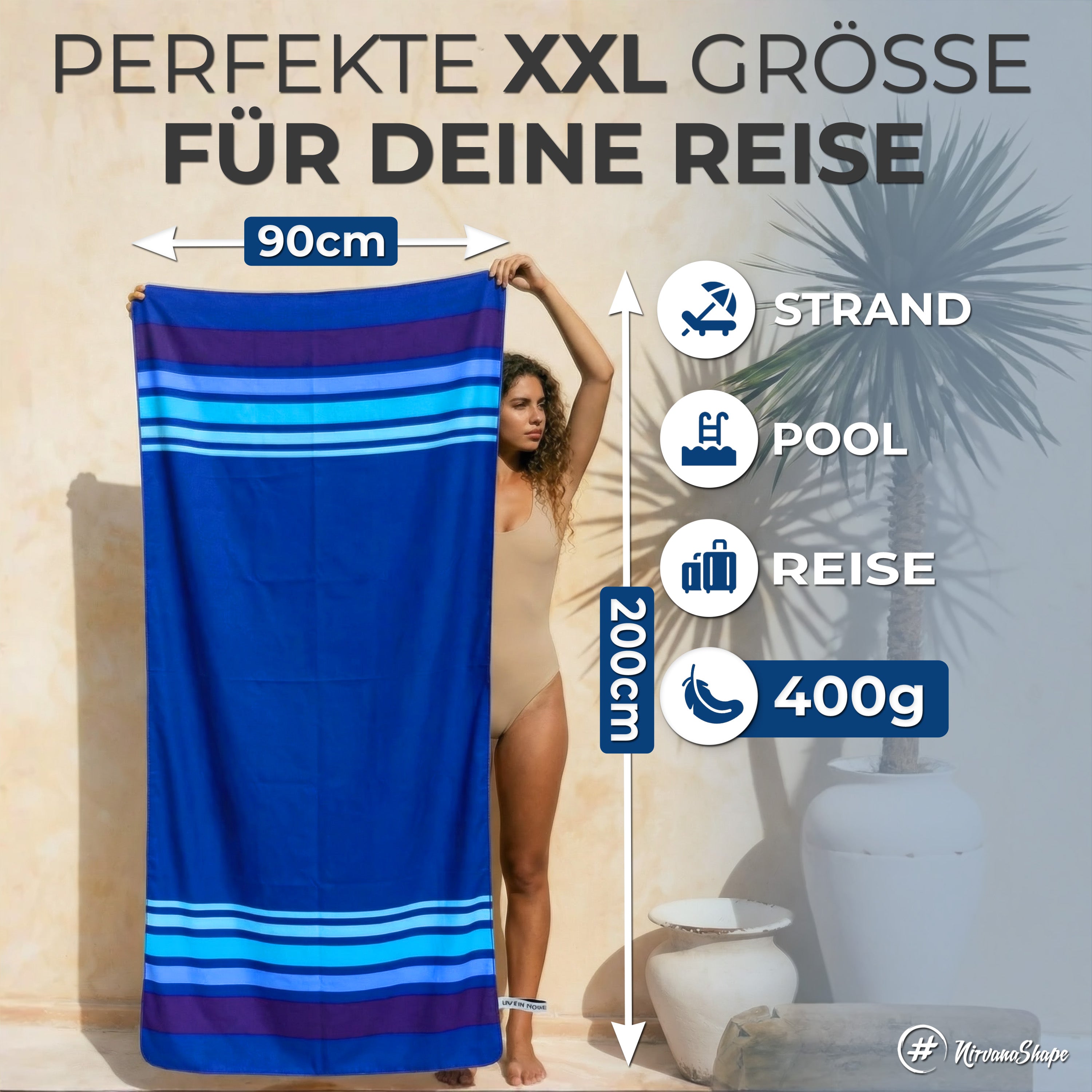 Strandtuch XXL - Strandhandtuch, Mikrofaser Badetuch, Handtuch