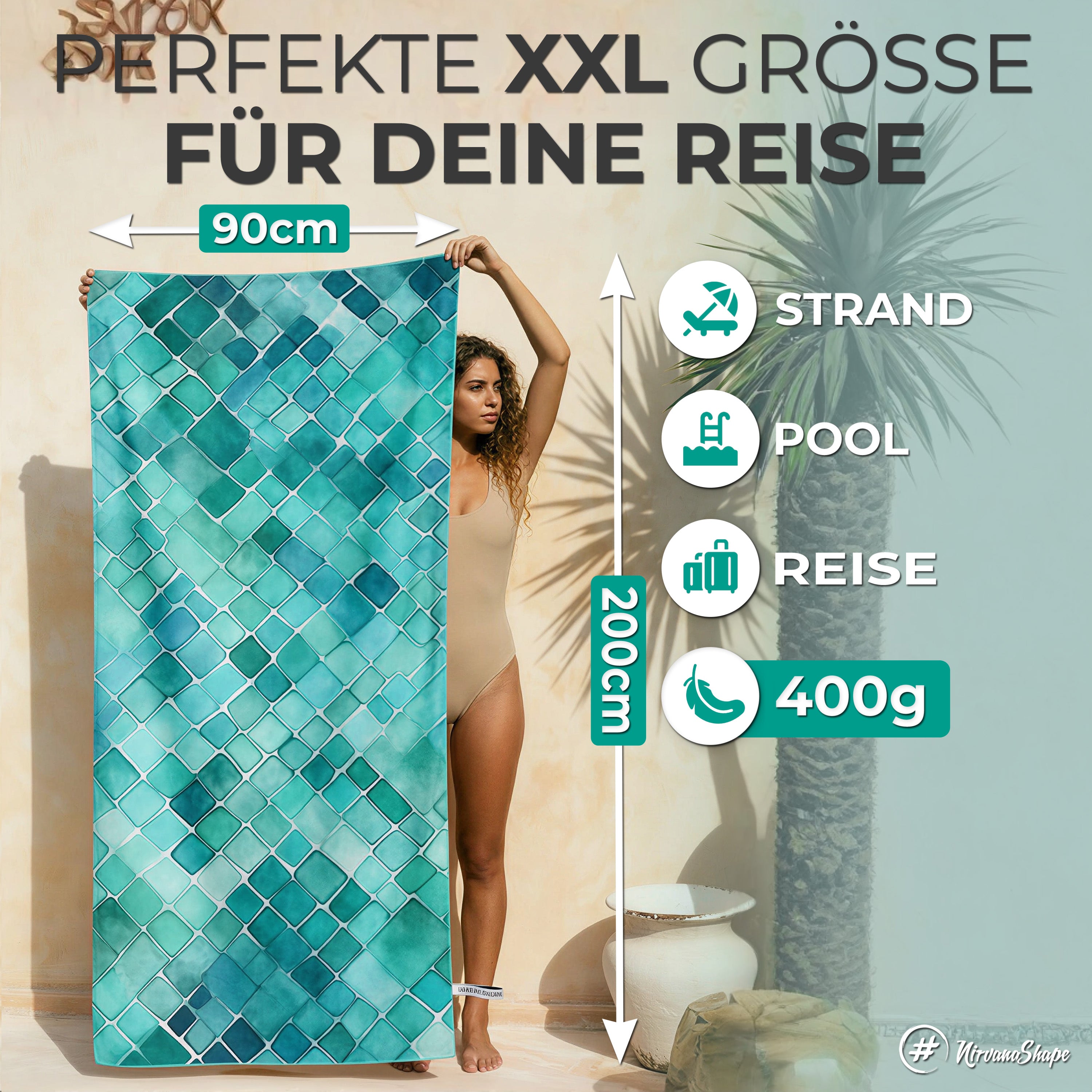 Strandtuch XXL - Strandhandtuch, Mikrofaser Badetuch, Handtuch