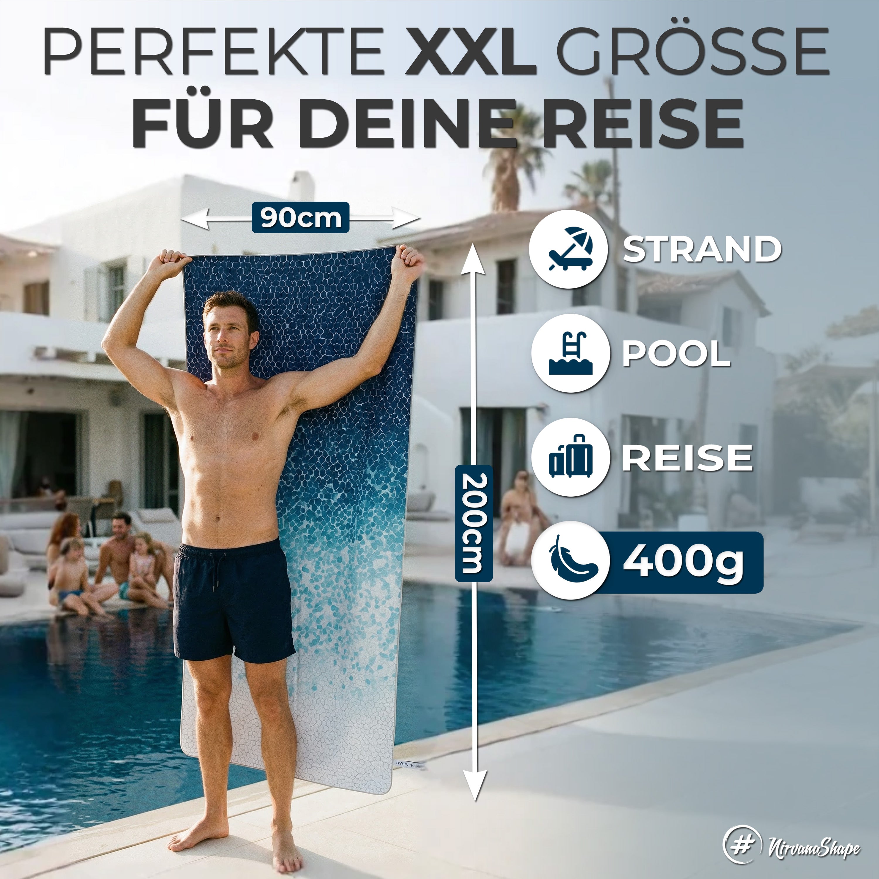 Strandtuch XXL - Strandhandtuch, Mikrofaser Badetuch, Handtuch