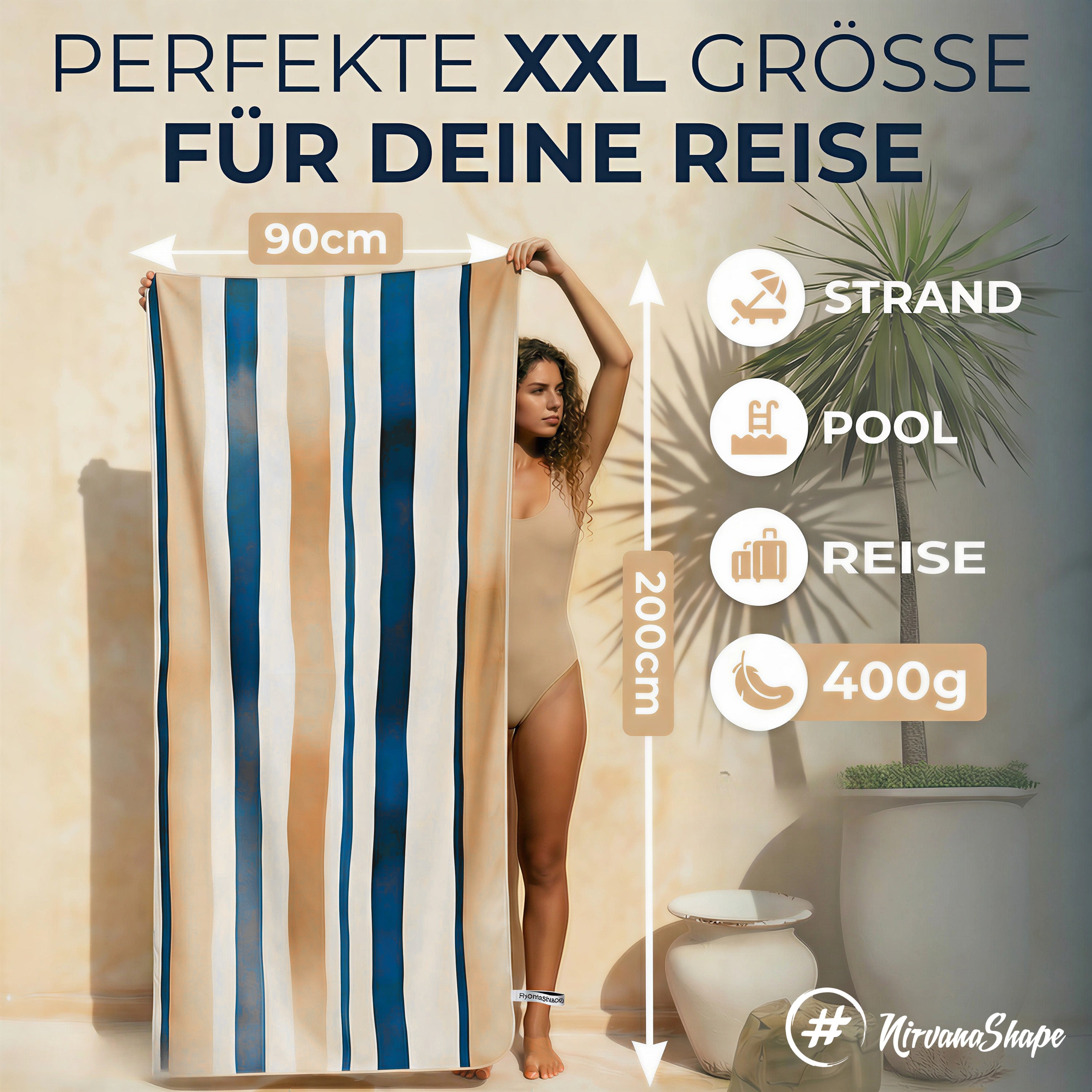 Strandtuch XXL - Strandhandtuch, Mikrofaser Badetuch, Handtuch