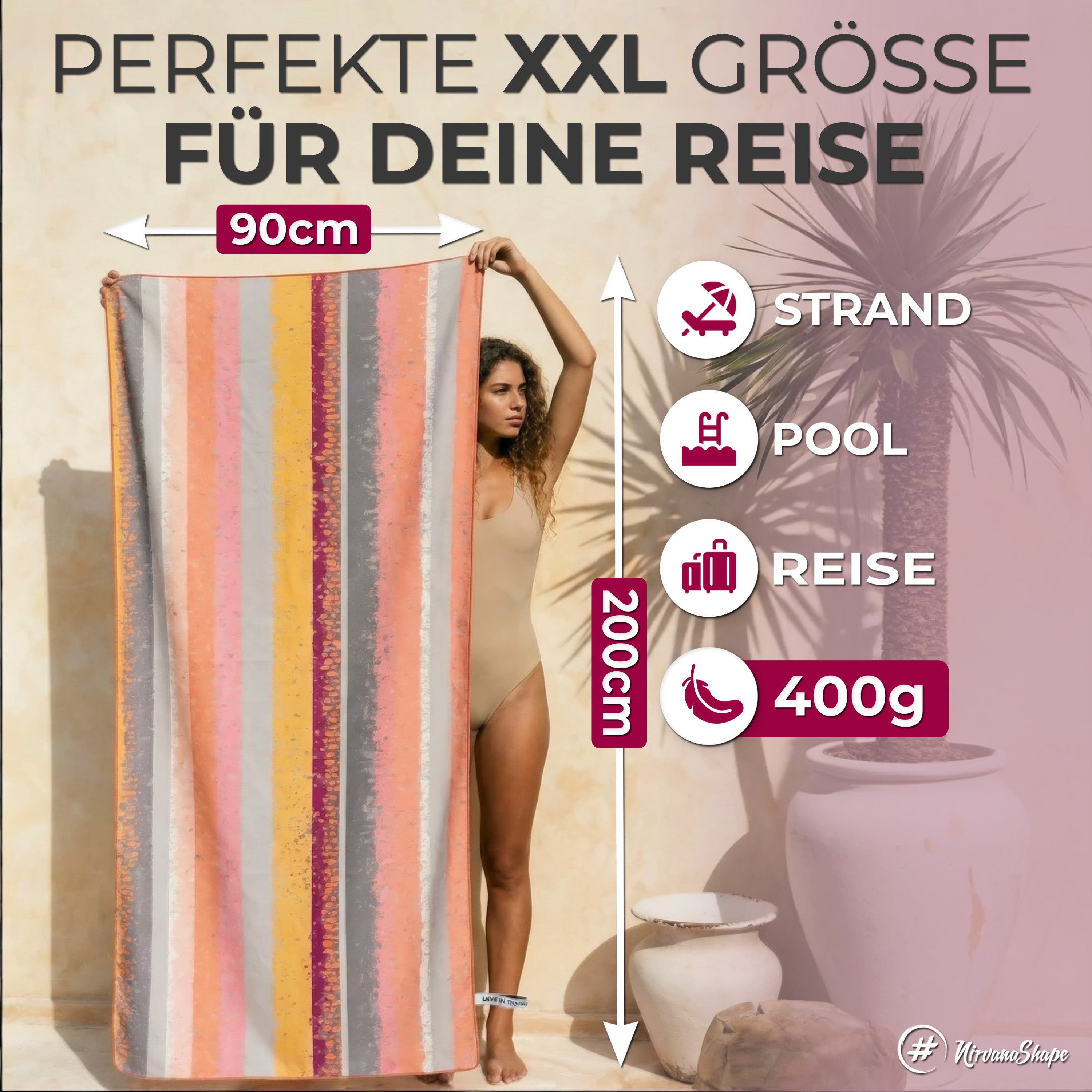 Strandtuch XXL - Strandhandtuch, Mikrofaser Badetuch, Handtuch
