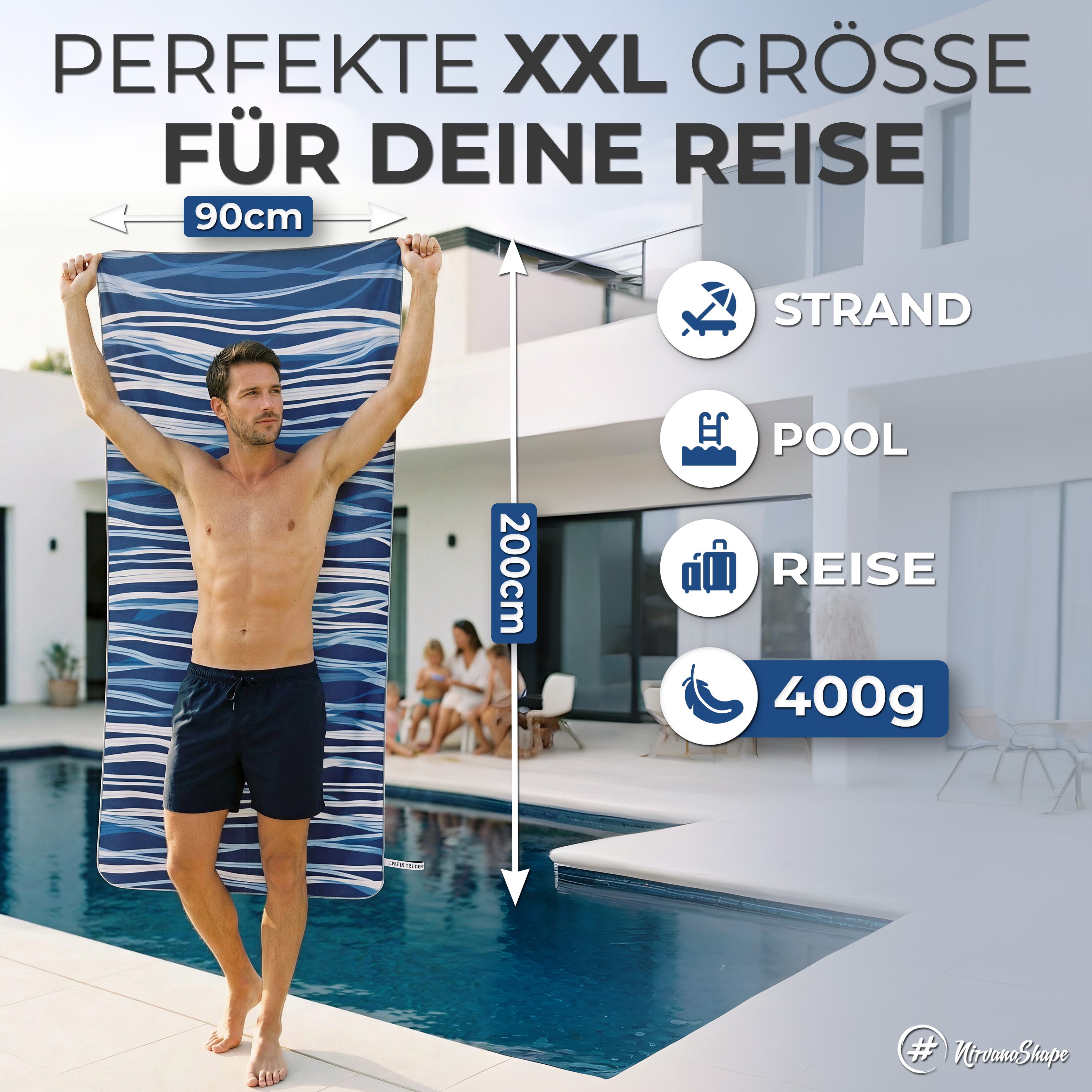 Strandtuch XXL - Strandhandtuch, Mikrofaser Badetuch, Handtuch