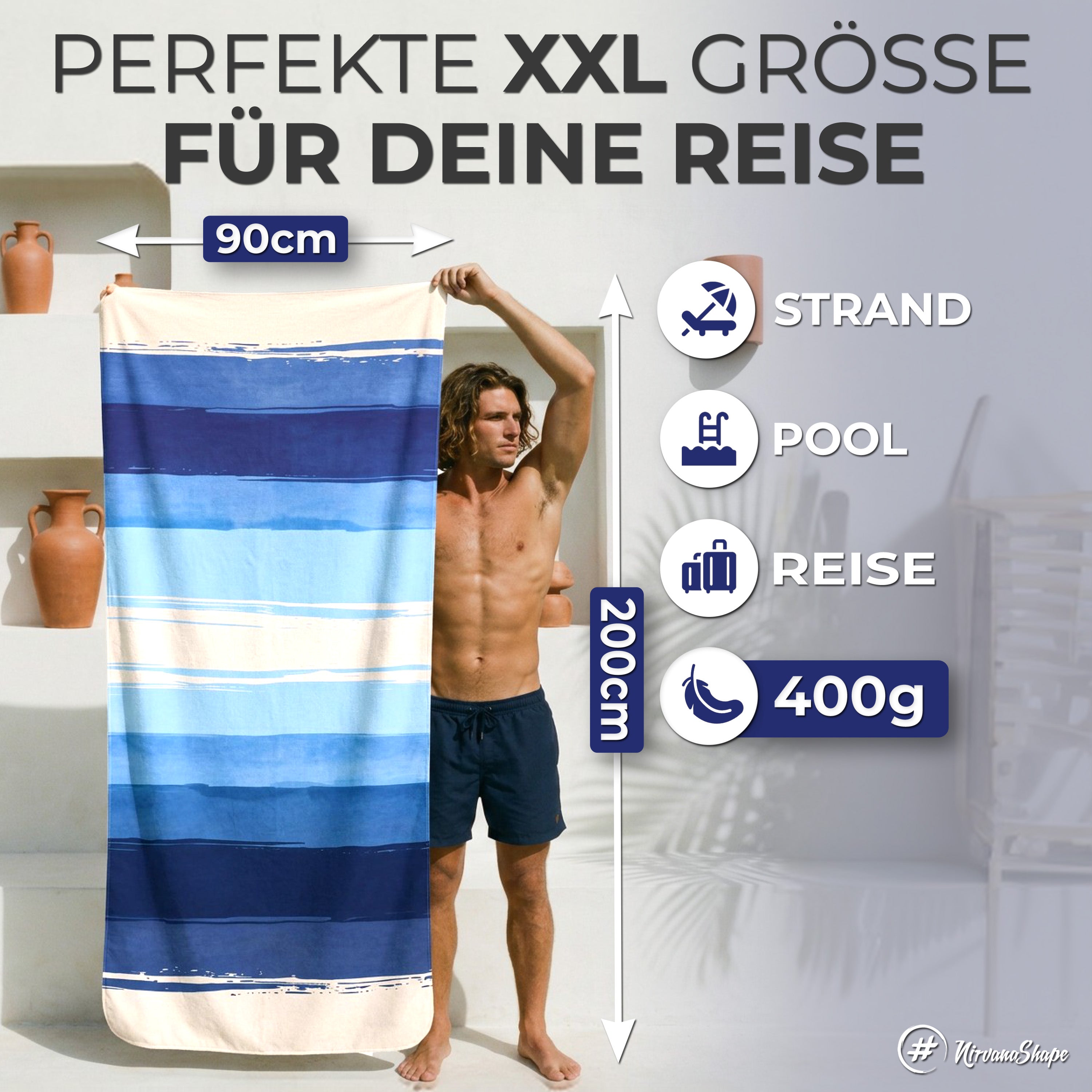Strandtuch XXL - Strandhandtuch, Mikrofaser Badetuch, Handtuch
