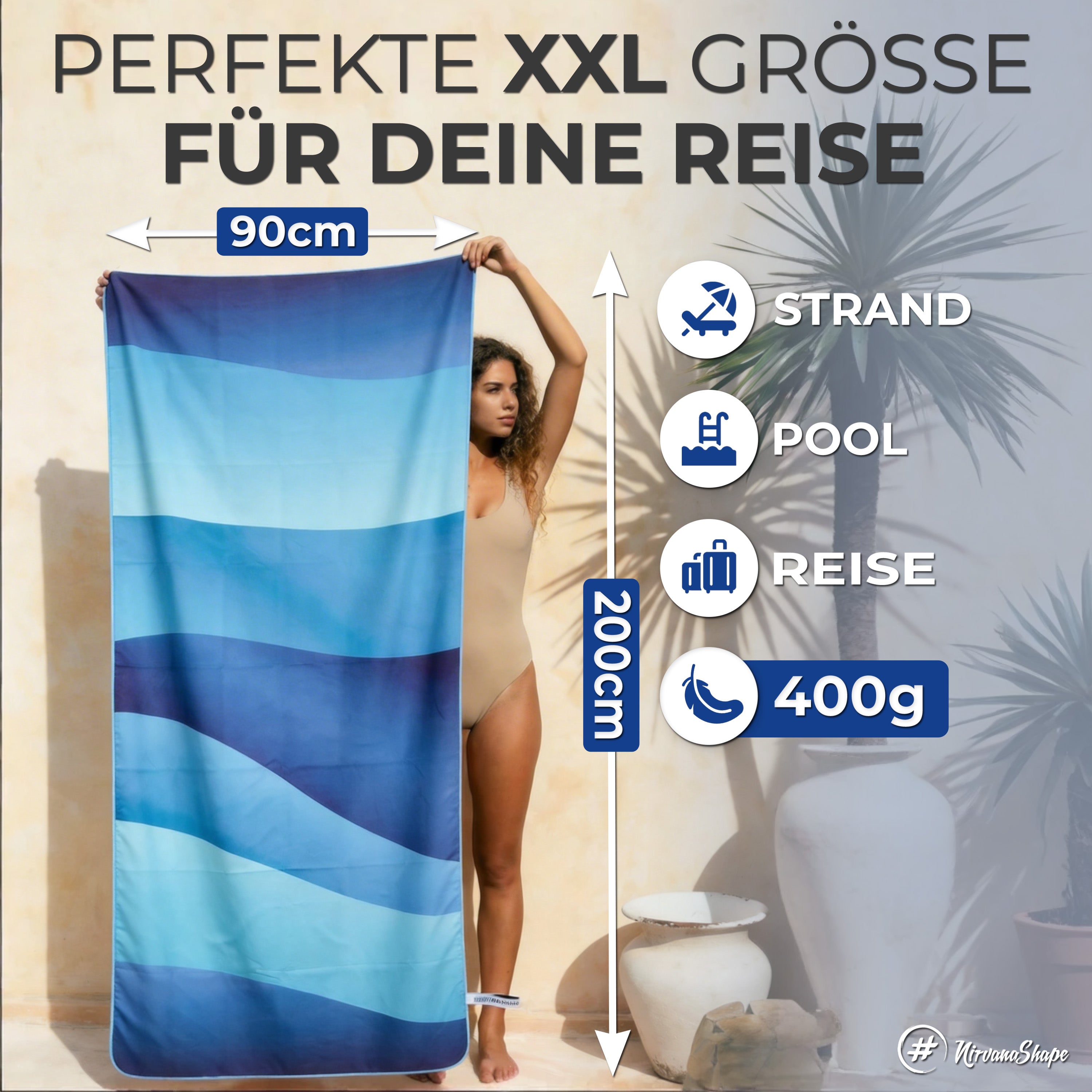 Strandtuch XXL - Strandhandtuch, Mikrofaser Badetuch, Handtuch
