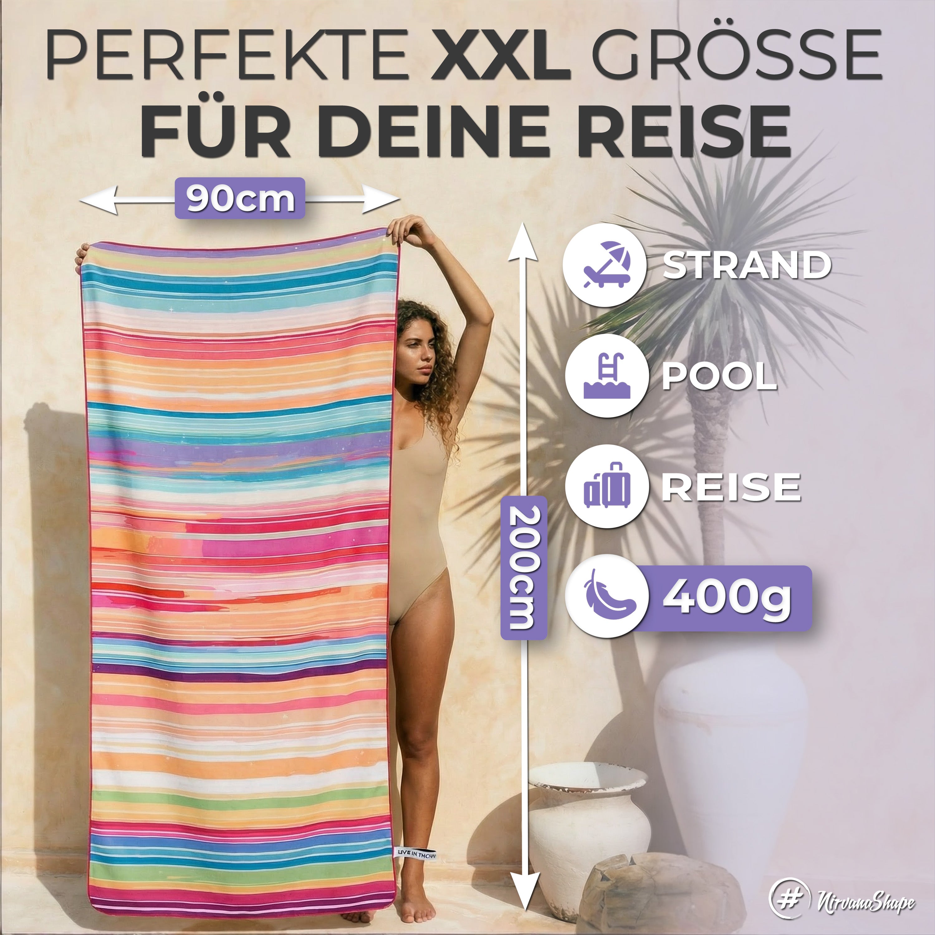 Strandtuch XXL - Strandhandtuch, Mikrofaser Badetuch, Handtuch