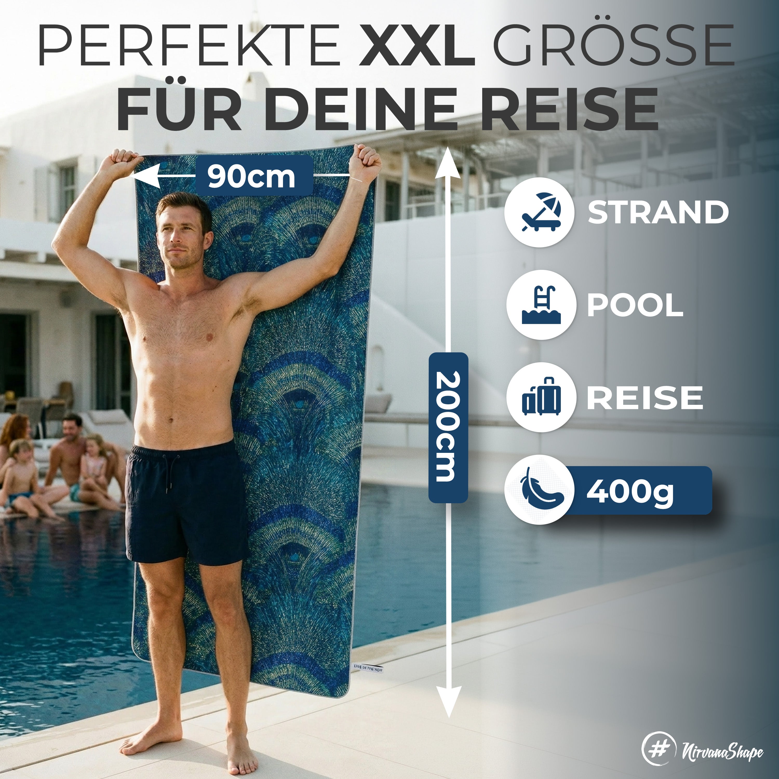 Strandtuch XXL - Strandhandtuch, Mikrofaser Badetuch, Handtuch