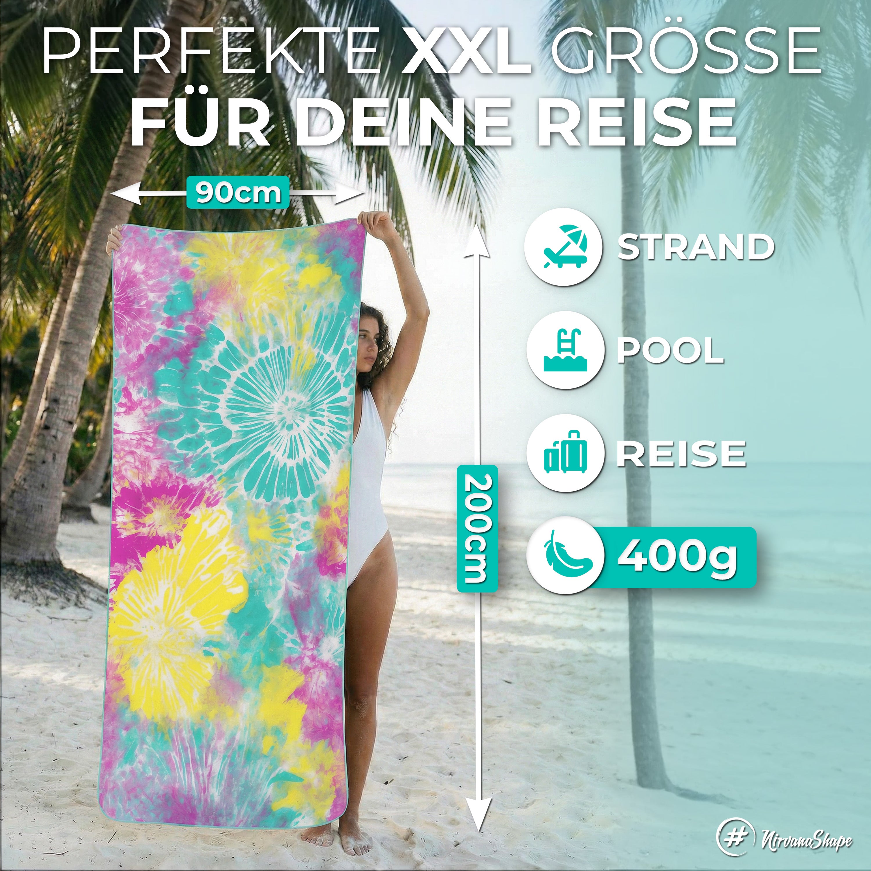 Strandtuch XXL - Strandhandtuch, Mikrofaser Badetuch, Handtuch