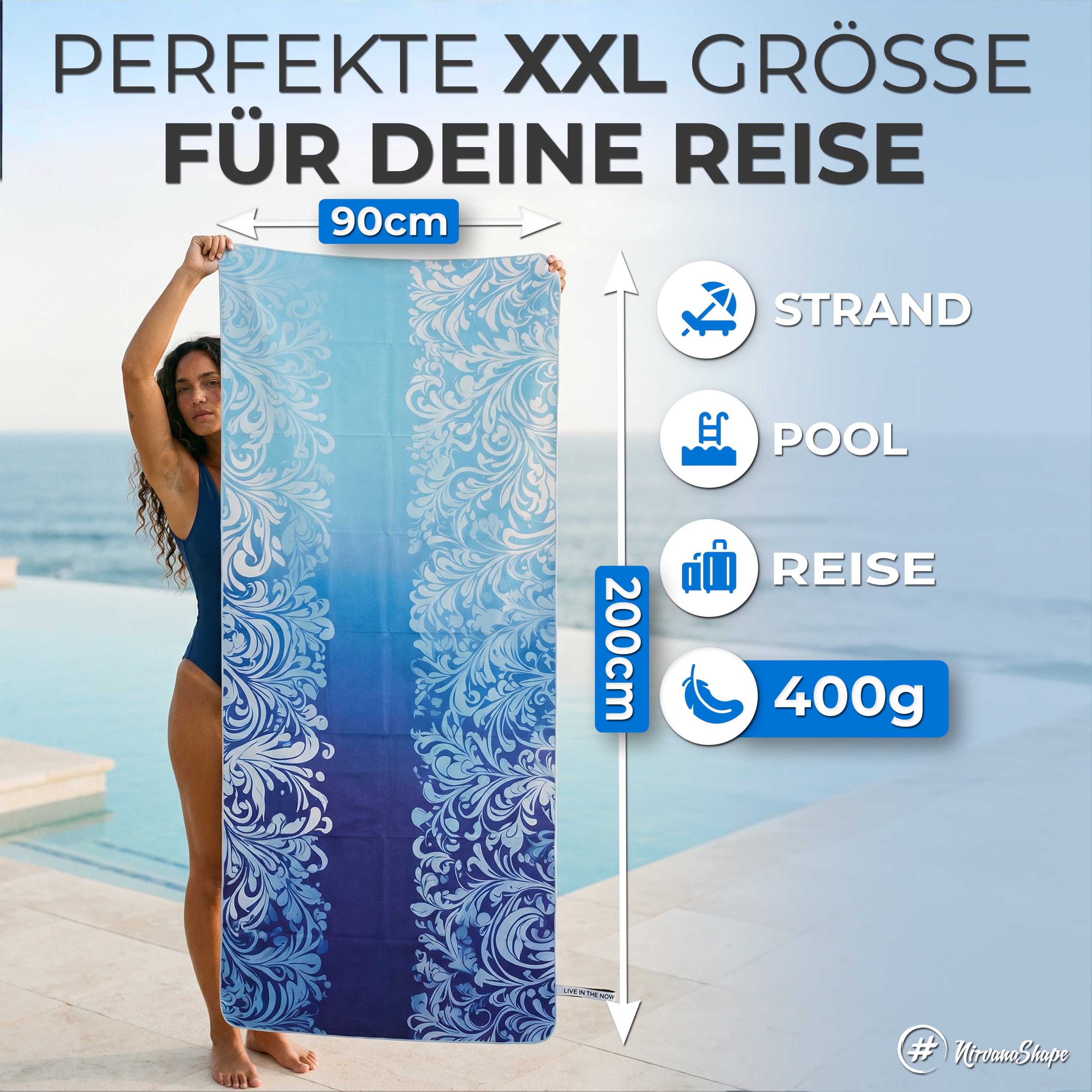 Strandtuch XXL - Strandhandtuch, Mikrofaser Badetuch, Handtuch