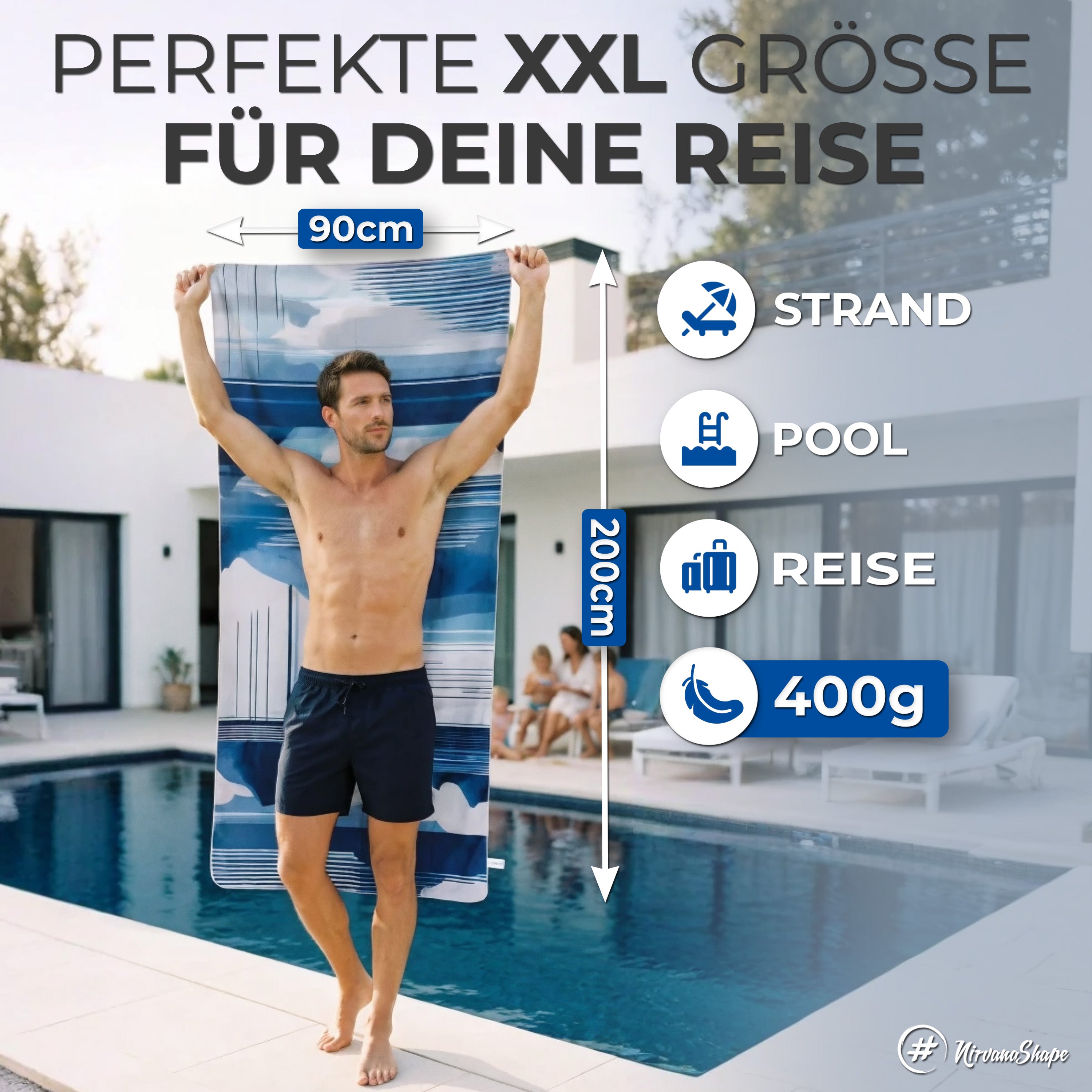 Strandtuch XXL - Strandhandtuch, Mikrofaser Badetuch, Handtuch