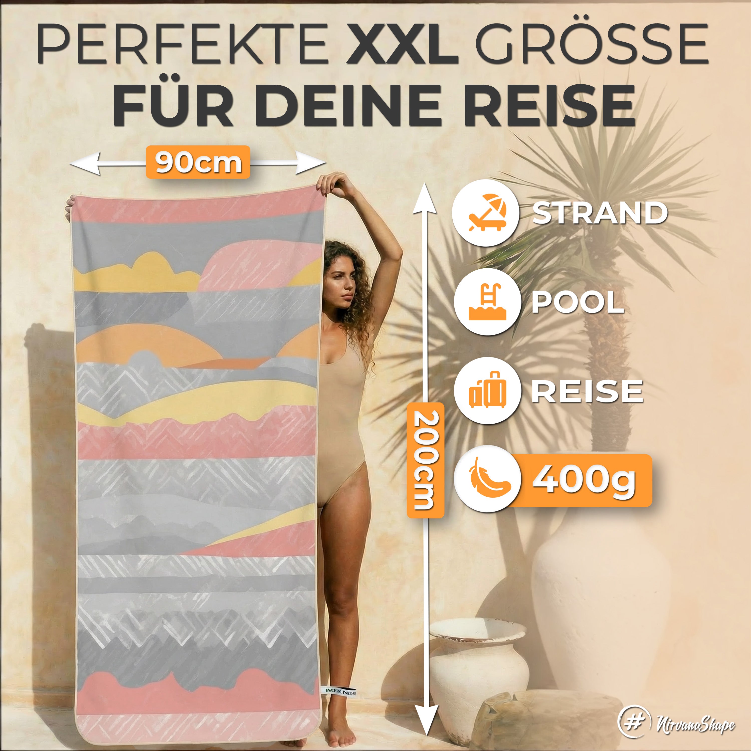 Strandtuch XXL - Strandhandtuch, Mikrofaser Badetuch, Handtuch