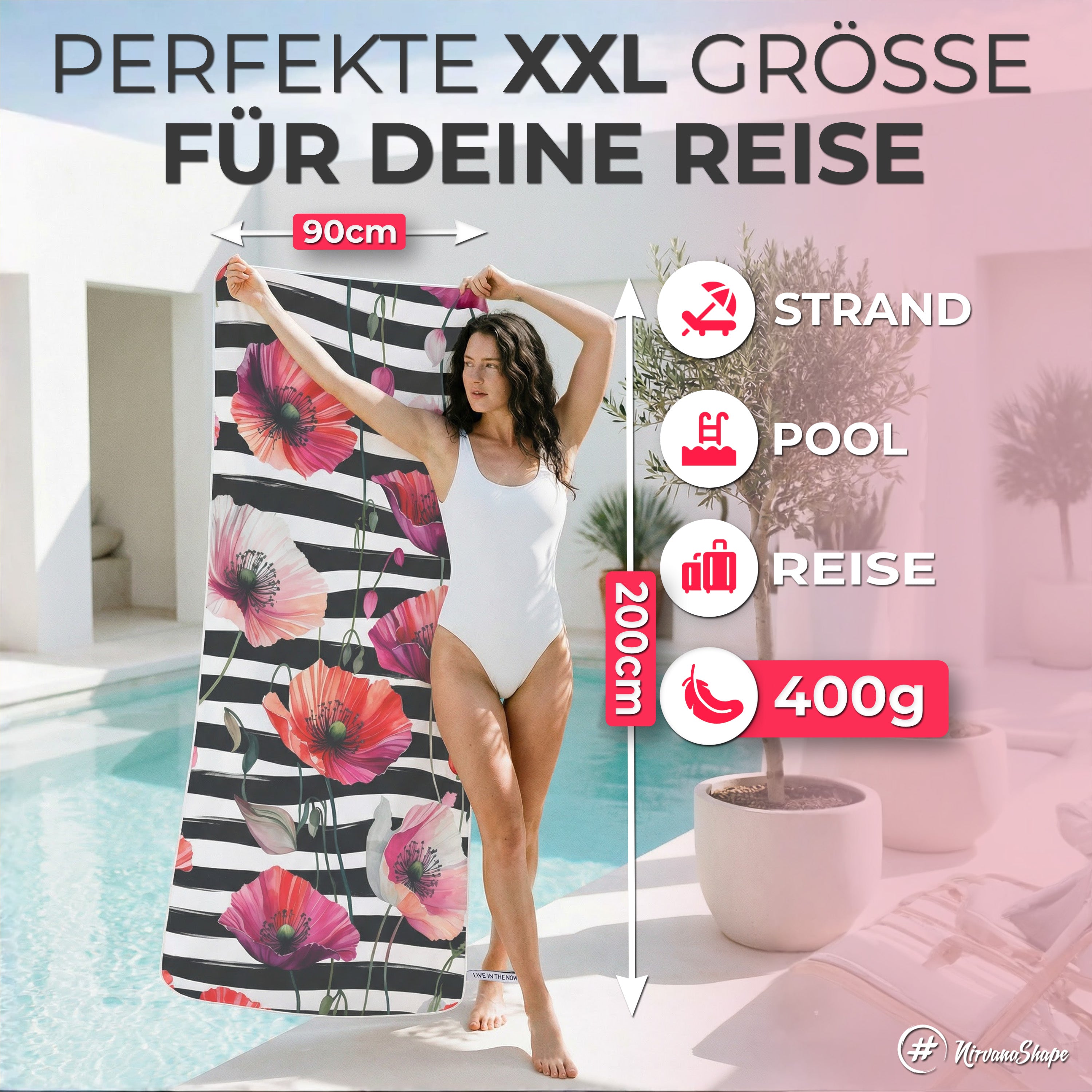 Strandtuch XXL - Strandhandtuch, Mikrofaser Badetuch, Handtuch