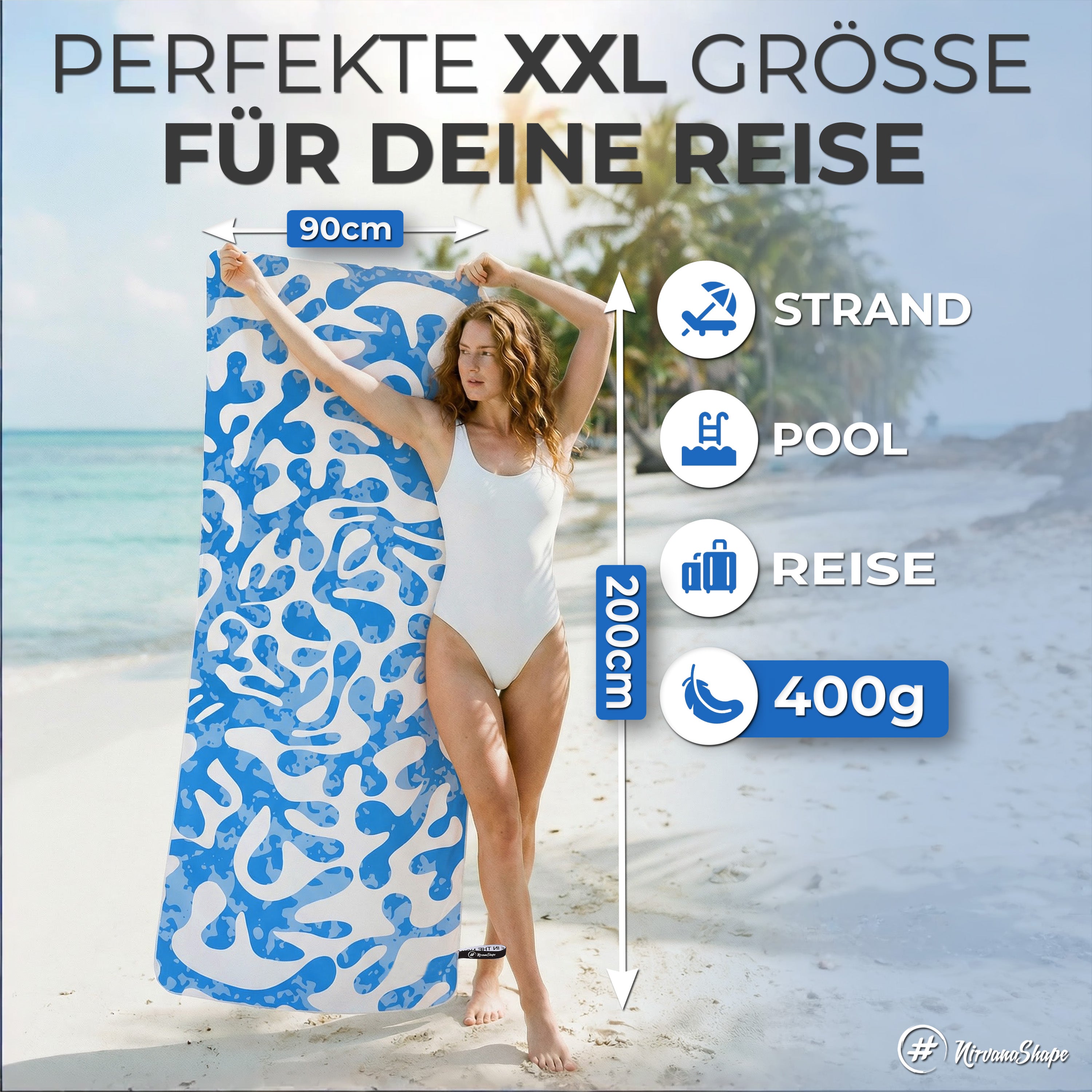Strandtuch XXL - Strandhandtuch, Mikrofaser Badetuch, Handtuch