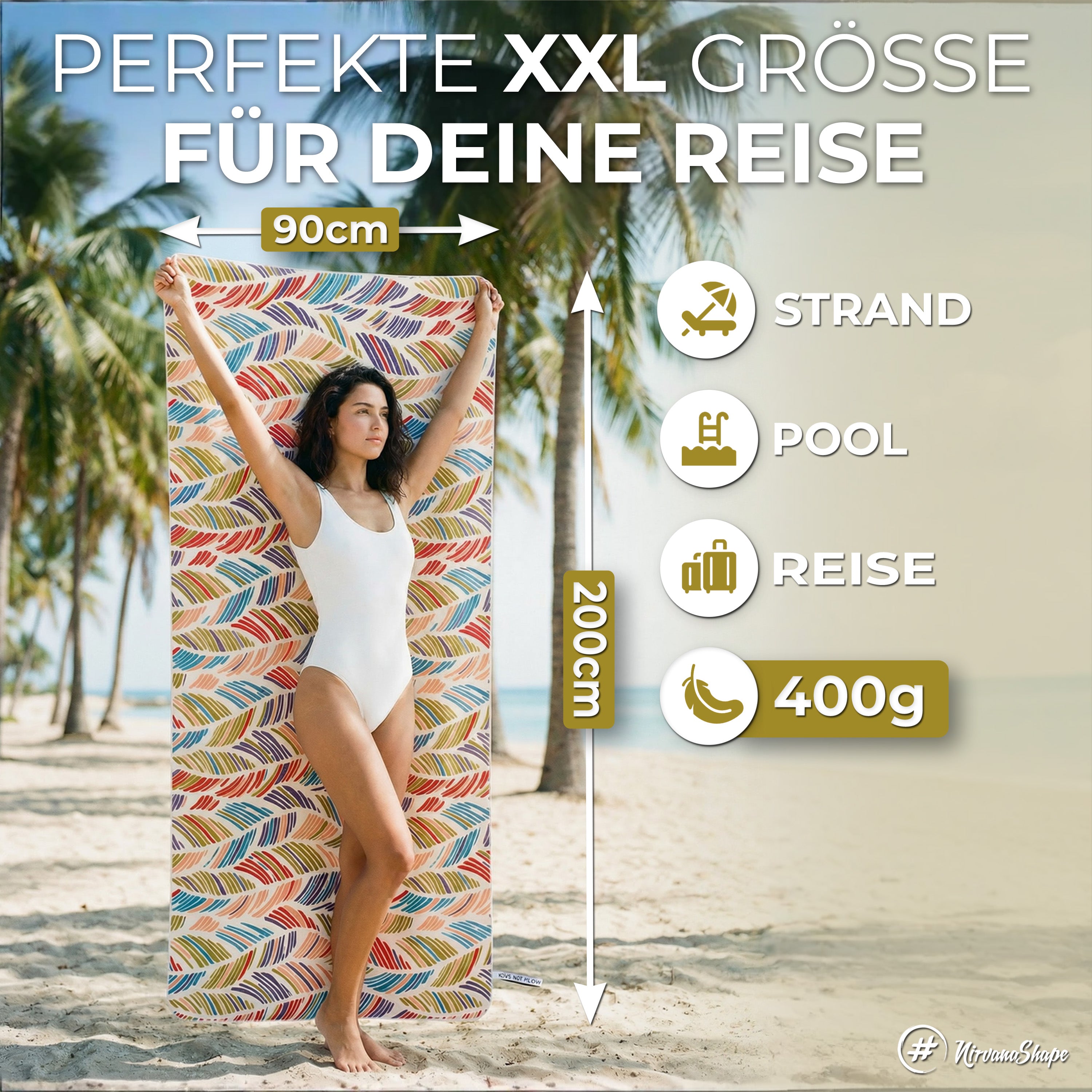 Strandtuch XXL - Strandhandtuch, Mikrofaser Badetuch, Handtuch