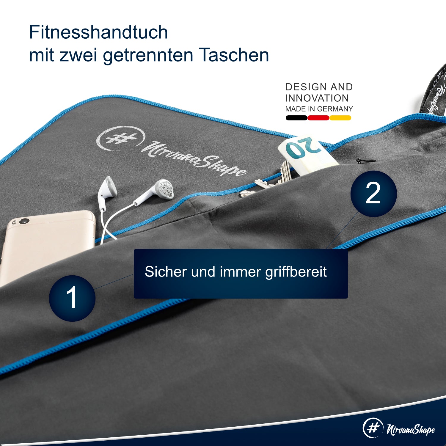 NirvanaShape ® 2er-Set: Fitness-Handtuch mit Geräteüberzug + Kühl-Handtuch mit cooling-effect | ideales Gym-Zubehör - kompakt, leicht & saugstark - perfekt fürs Fitnessstudio NirvanaShape
