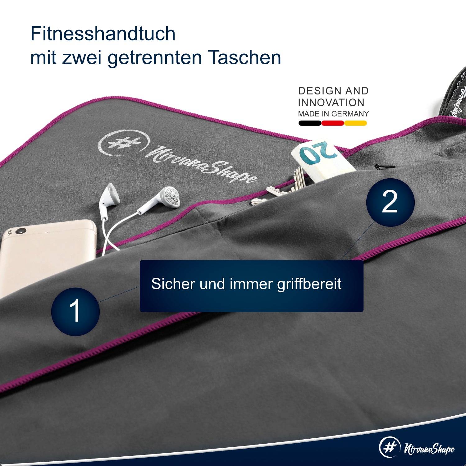 NirvanaShape ® 2er-Set: Fitness-Handtuch mit Geräteüberzug + Kühl-Handtuch mit cooling-effect | ideales Gym-Zubehör - kompakt, leicht & saugstark - perfekt fürs Fitnessstudio NirvanaShape
