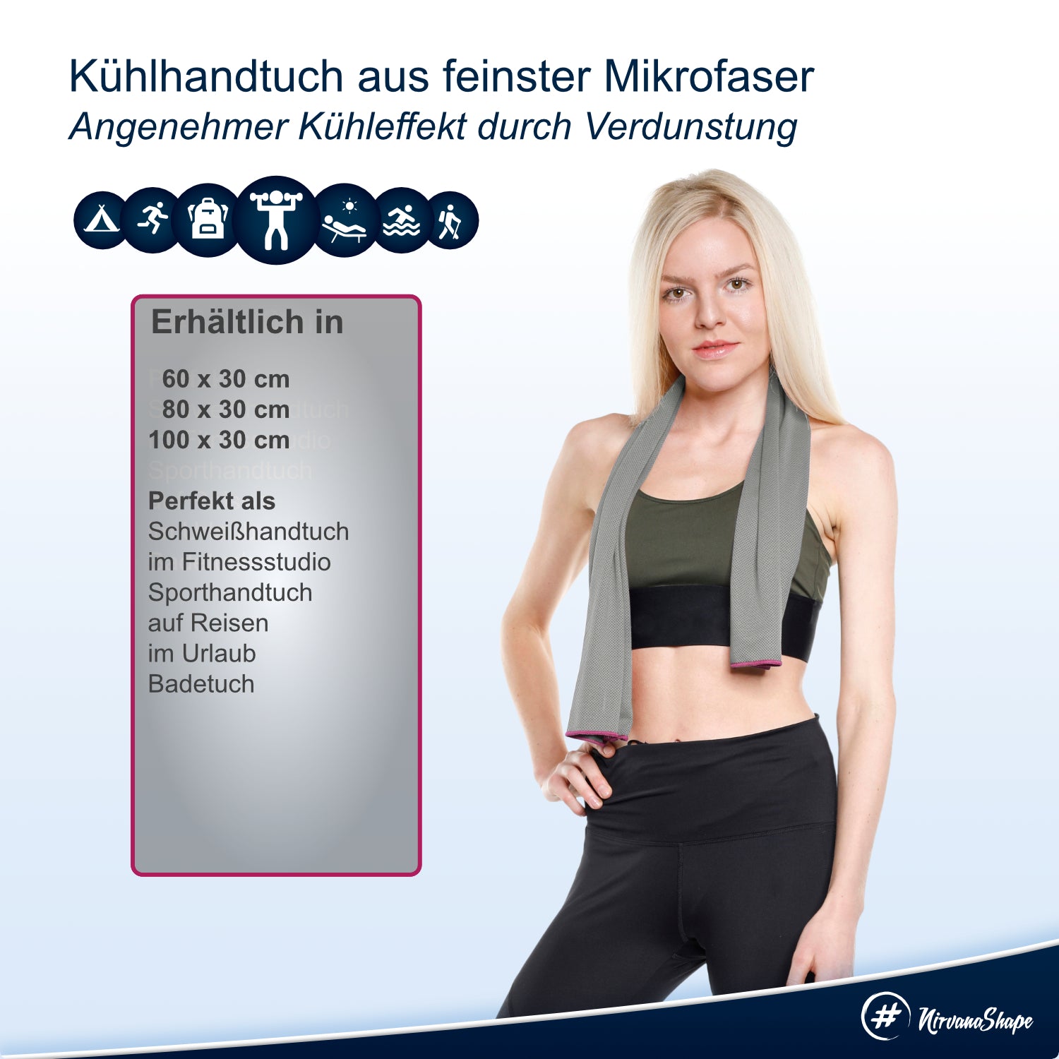 NirvanaShape ® 2er-Set: Fitness-Handtuch mit Geräteüberzug + Kühl-Handtuch mit cooling-effect | ideales Gym-Zubehör - kompakt, leicht & saugstark - perfekt fürs Fitnessstudio NirvanaShape