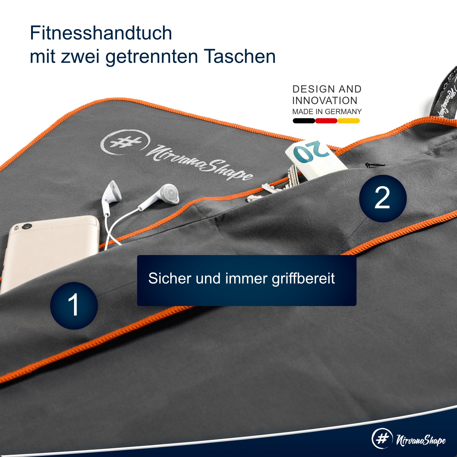 NirvanaShape ® 2er-Set: Fitness-Handtuch mit Geräteüberzug + Kühl-Handtuch mit cooling-effect | ideales Gym-Zubehör - kompakt, leicht & saugstark - perfekt fürs Fitnessstudio NirvanaShape
