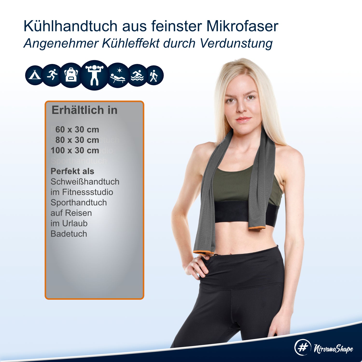 NirvanaShape ® 2er-Set: Fitness-Handtuch mit Geräteüberzug + Kühl-Handtuch mit cooling-effect | ideales Gym-Zubehör - kompakt, leicht & saugstark - perfekt fürs Fitnessstudio NirvanaShape