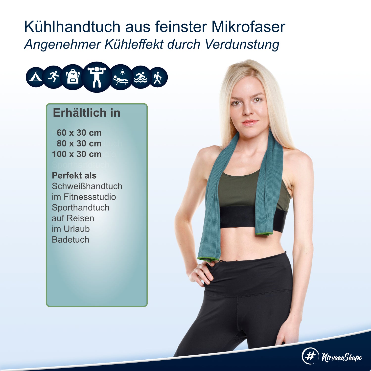NirvanaShape ® 2er-Set: Fitness-Handtuch mit Geräteüberzug + Kühl-Handtuch mit cooling-effect | ideales Gym-Zubehör - kompakt, leicht & saugstark - perfekt fürs Fitnessstudio NirvanaShape