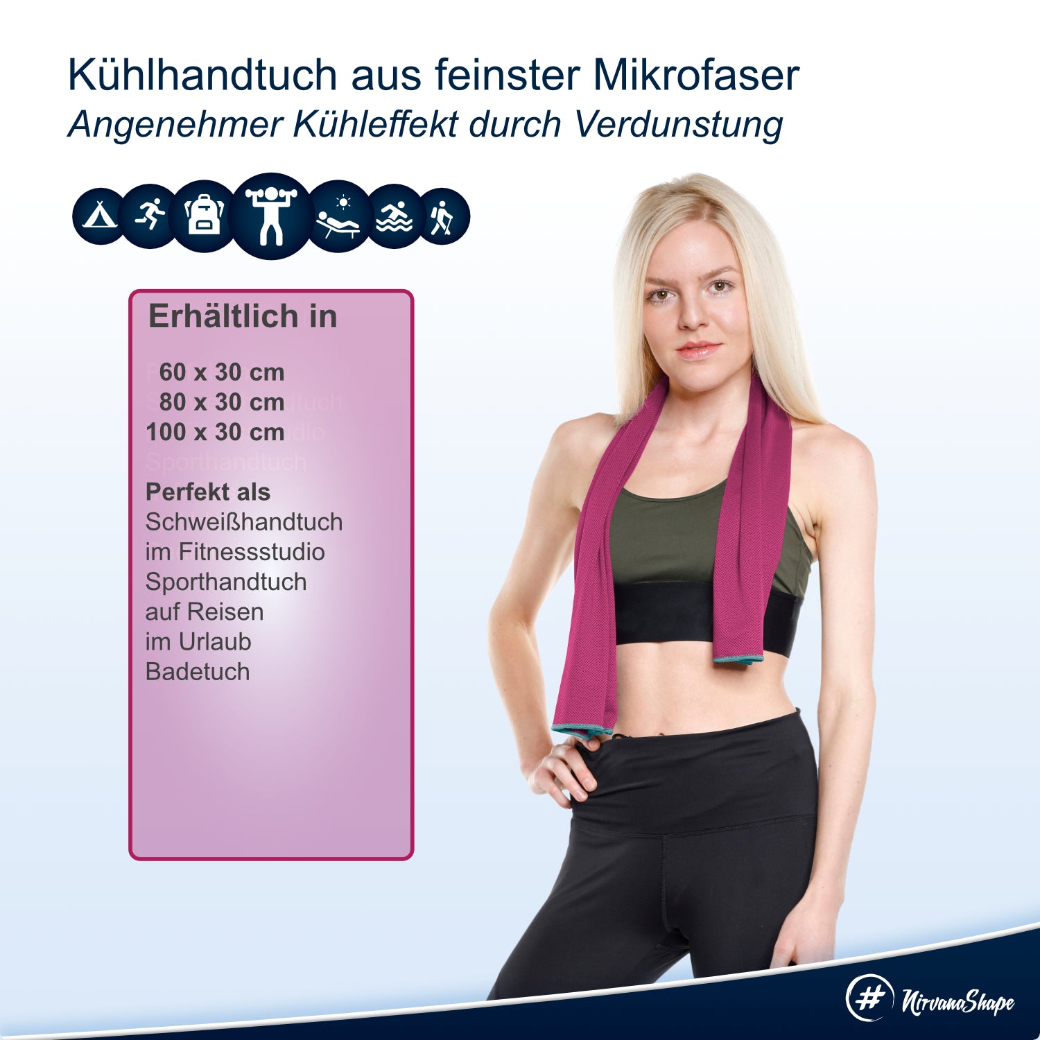 NirvanaShape ® 2er-Set: Fitness-Handtuch mit Geräteüberzug + Kühl-Handtuch mit cooling-effect | ideales Gym-Zubehör - kompakt, leicht & saugstark - perfekt fürs Fitnessstudio NirvanaShape