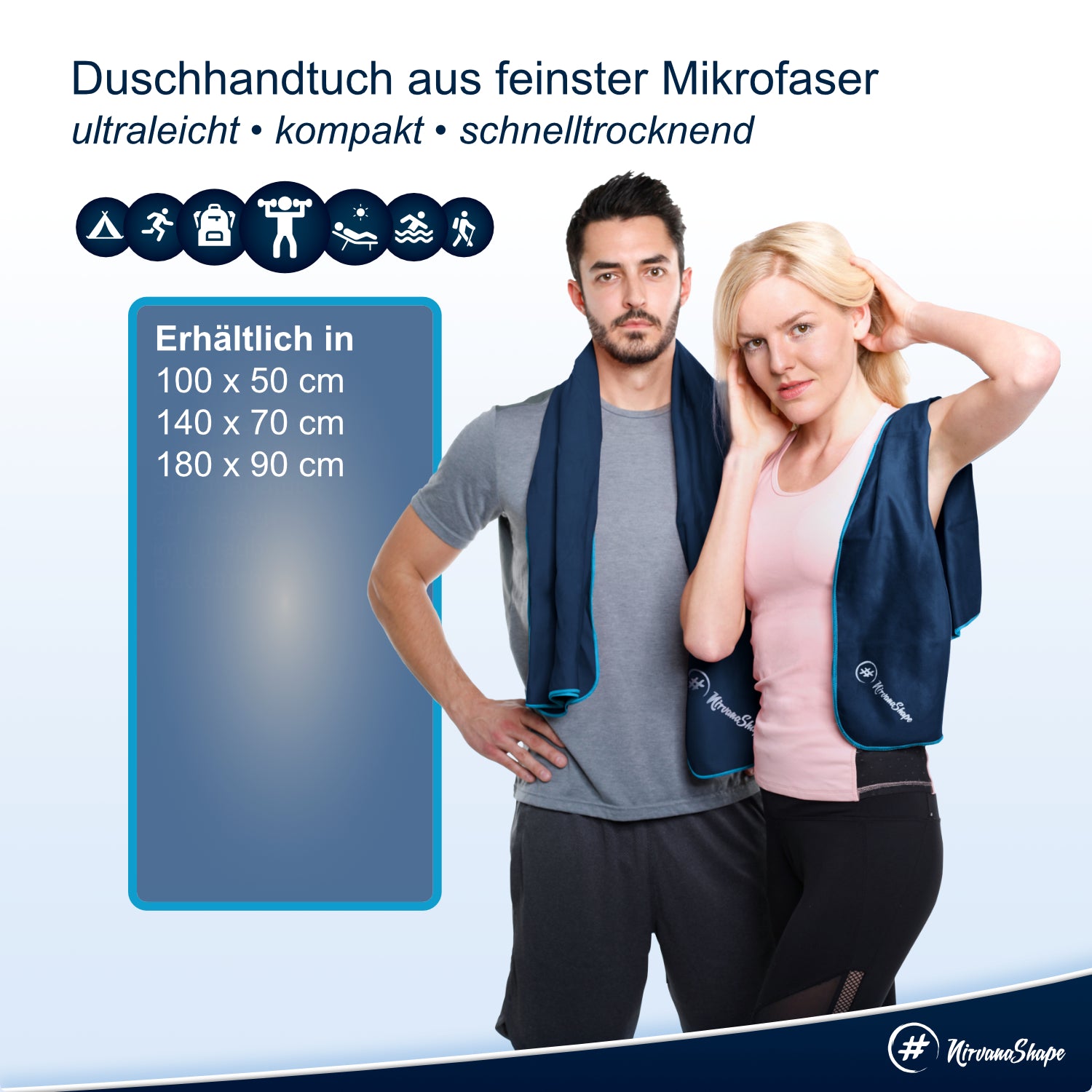 NirvanaShape 2er-Set: Fitness-Studio-Handtuch + Mikrofaser Duschtuch | ideales Gym-Zubehör | kompakt, leicht & saugstark - das perfekte Fitness Zubehör NirvanaShape