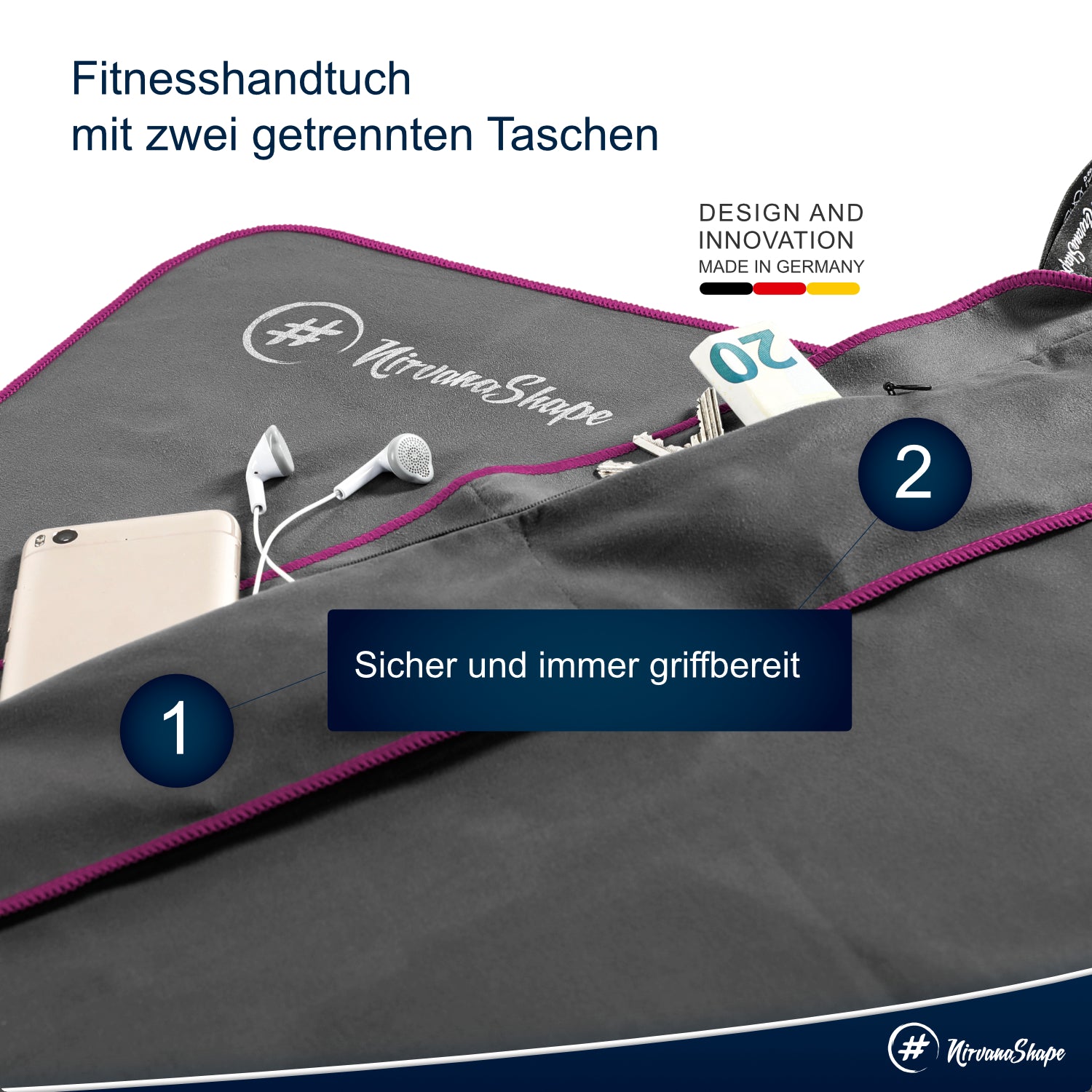 NirvanaShape 2er-Set: Fitness-Studio-Handtuch + Mikrofaser Duschtuch | ideales Gym-Zubehör | kompakt, leicht & saugstark - das perfekte Fitness Zubehör NirvanaShape