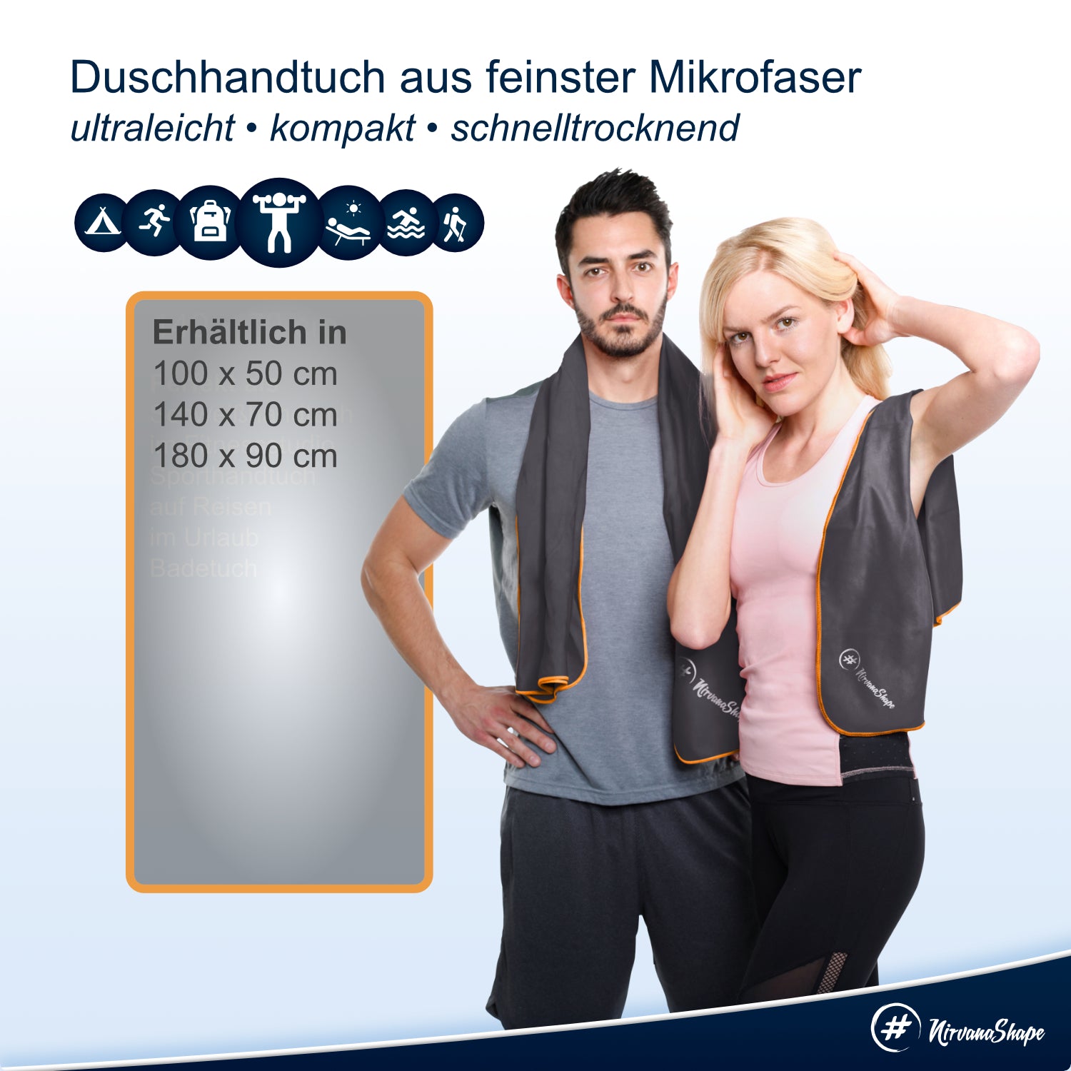 NirvanaShape 2er-Set: Fitness-Studio-Handtuch + Mikrofaser Duschtuch | ideales Gym-Zubehör | kompakt, leicht & saugstark - das perfekte Fitness Zubehör NirvanaShape