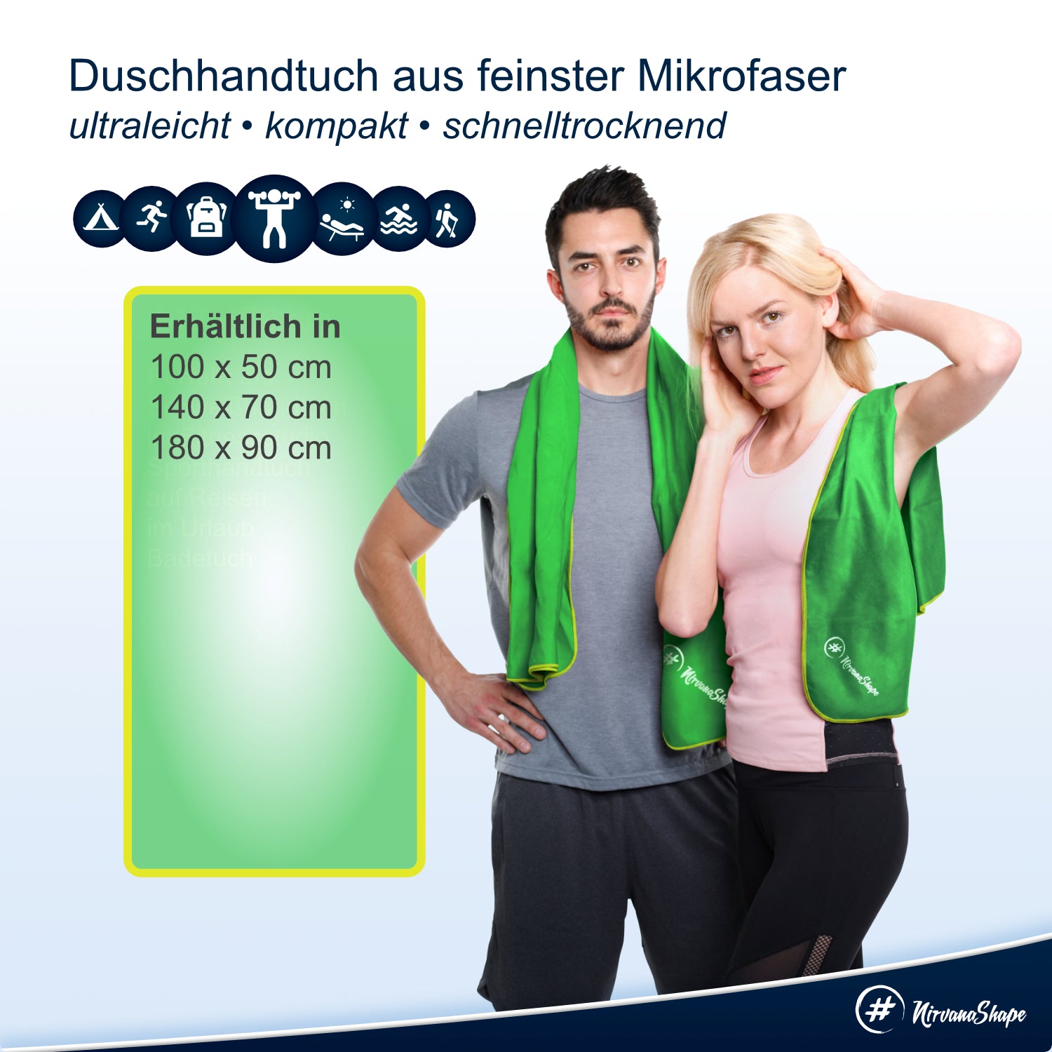 NirvanaShape 2er-Set: Fitness-Studio-Handtuch + Mikrofaser Duschtuch | ideales Gym-Zubehör | kompakt, leicht & saugstark - das perfekte Fitness Zubehör NirvanaShape