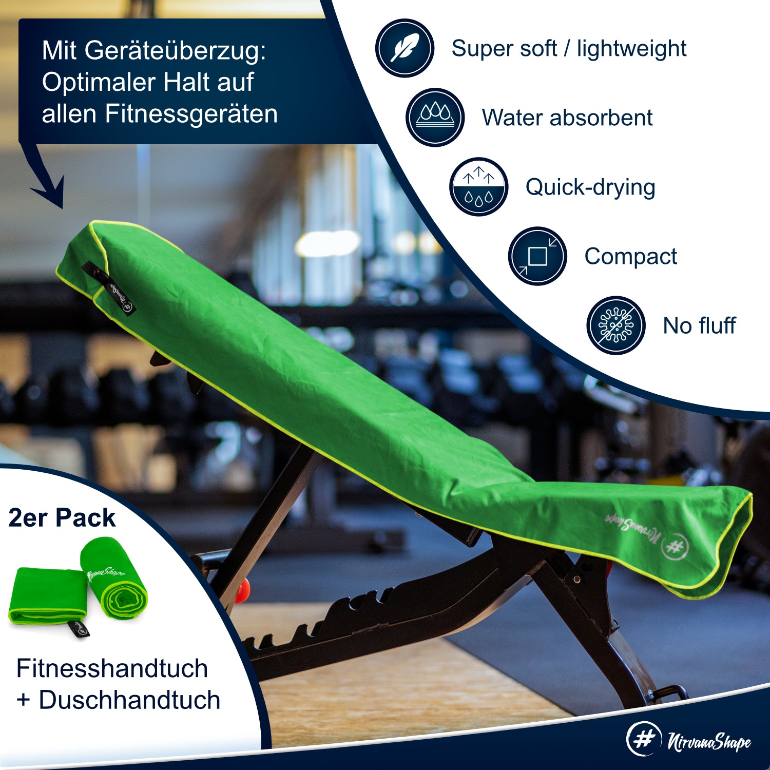 NirvanaShape 2er-Set: Fitness-Studio-Handtuch + Mikrofaser Duschtuch | ideales Gym-Zubehör | kompakt, leicht & saugstark - das perfekte Fitness Zubehör NirvanaShape