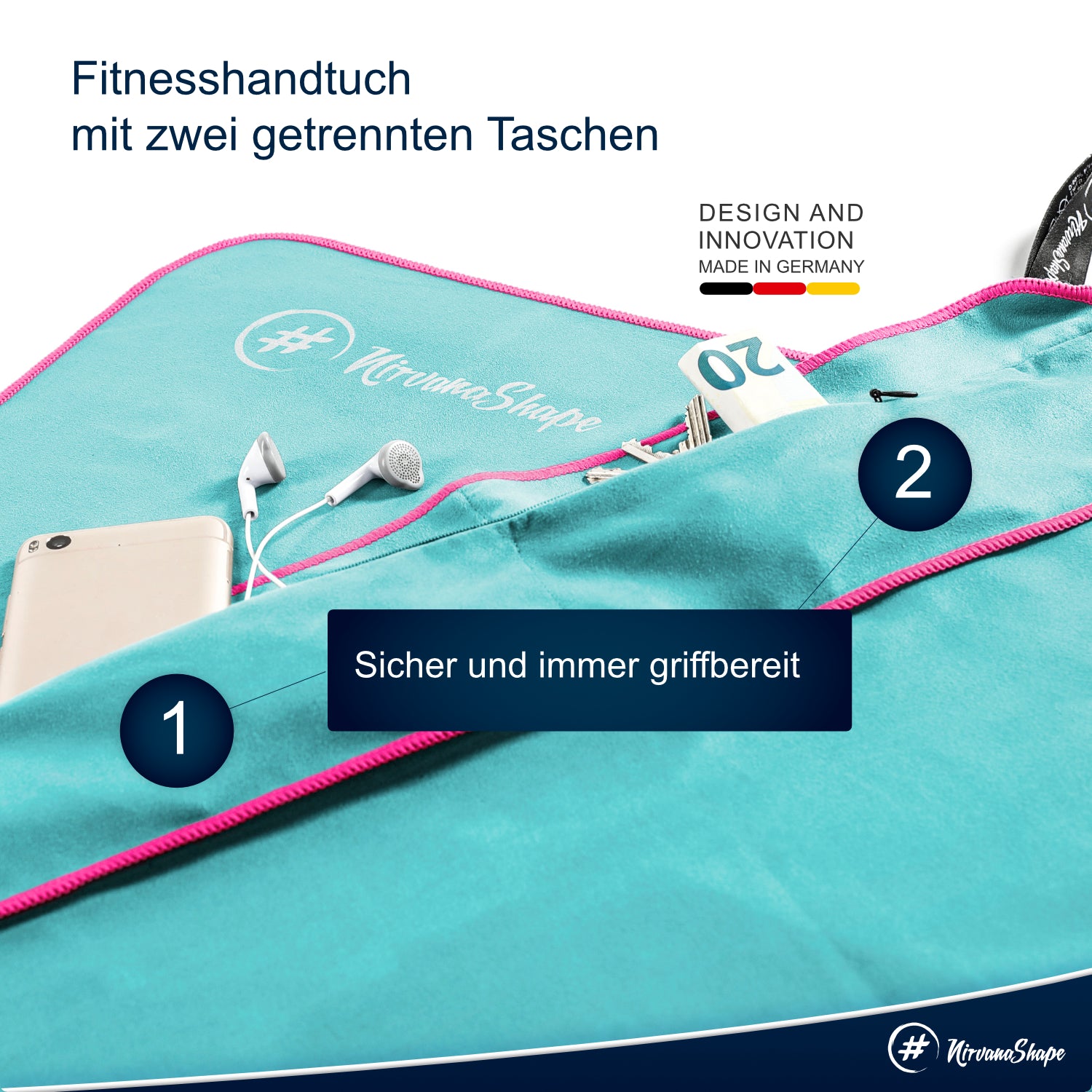 NirvanaShape 2er-Set: Fitness-Studio-Handtuch + Mikrofaser Duschtuch | ideales Gym-Zubehör | kompakt, leicht & saugstark - das perfekte Fitness Zubehör NirvanaShape