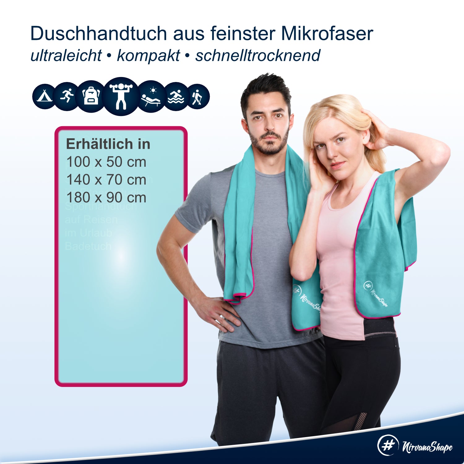 NirvanaShape 2er-Set: Fitness-Studio-Handtuch + Mikrofaser Duschtuch | ideales Gym-Zubehör | kompakt, leicht & saugstark - das perfekte Fitness Zubehör NirvanaShape
